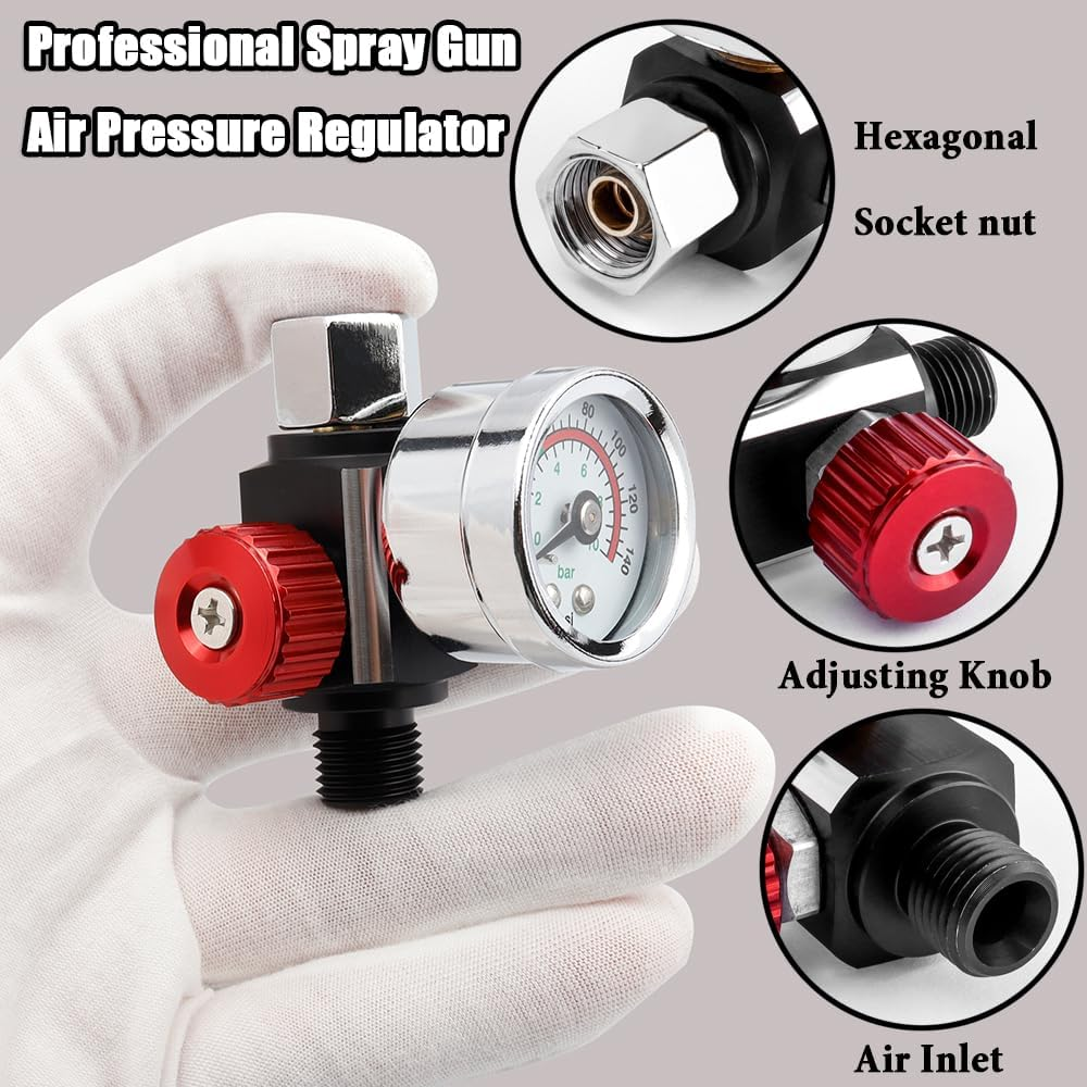Yakamoz 1/4 Inch Air Pressure Regulator Kit, Professional Paint Spray Gun Adjusting Pressure Regulator Gauge for Pneumatic Tool image number 3