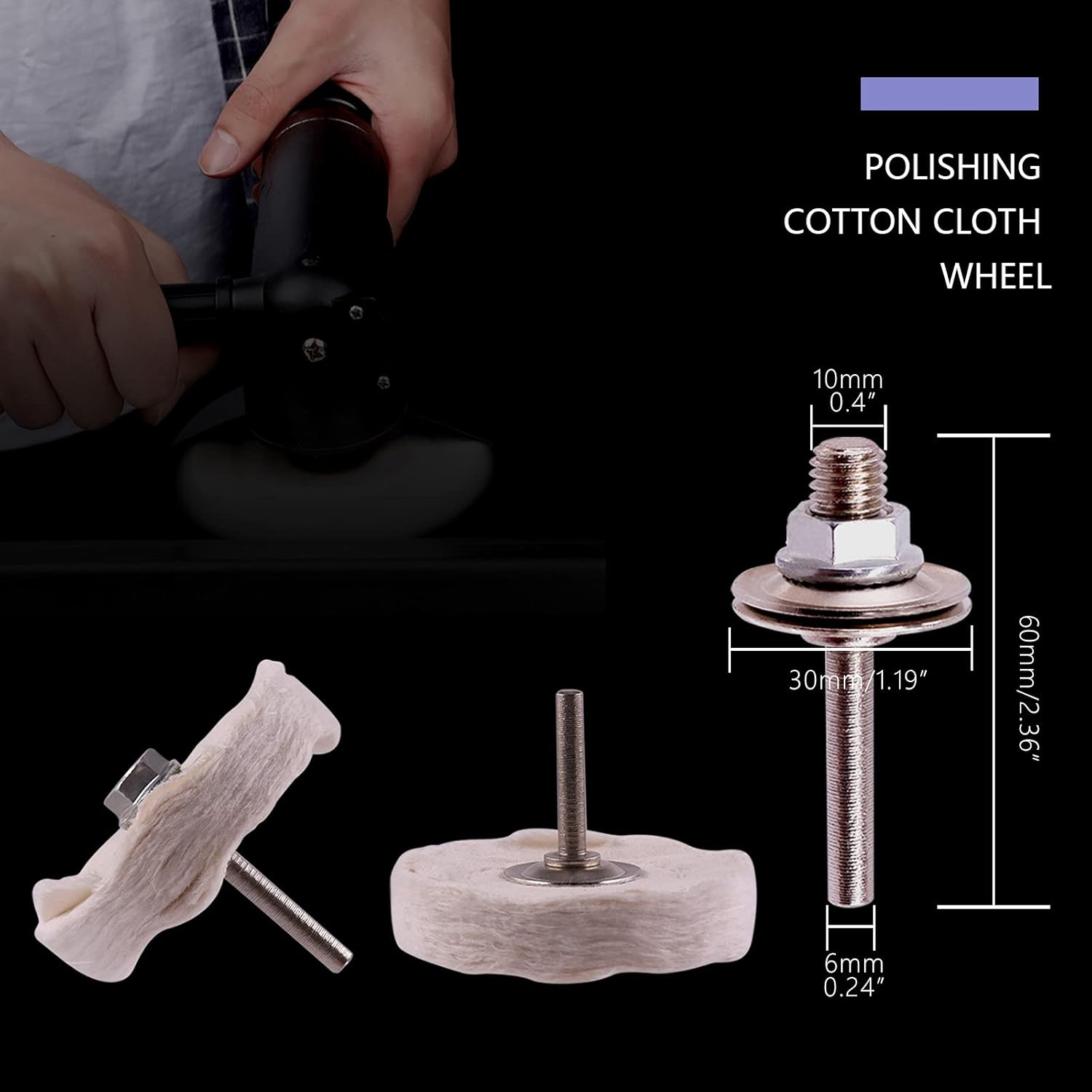 Swpeet 3" Buffing Polishing Wheels Polish Pad 8Pcs Kit with 3Pcs Polishing Compounds and 1/4" Drill Shank, White Cotton(50Ply)/ Yellow Cotton(36Ply)/Coarse Linen/Denim Wheels for Bench Grinder image number 4