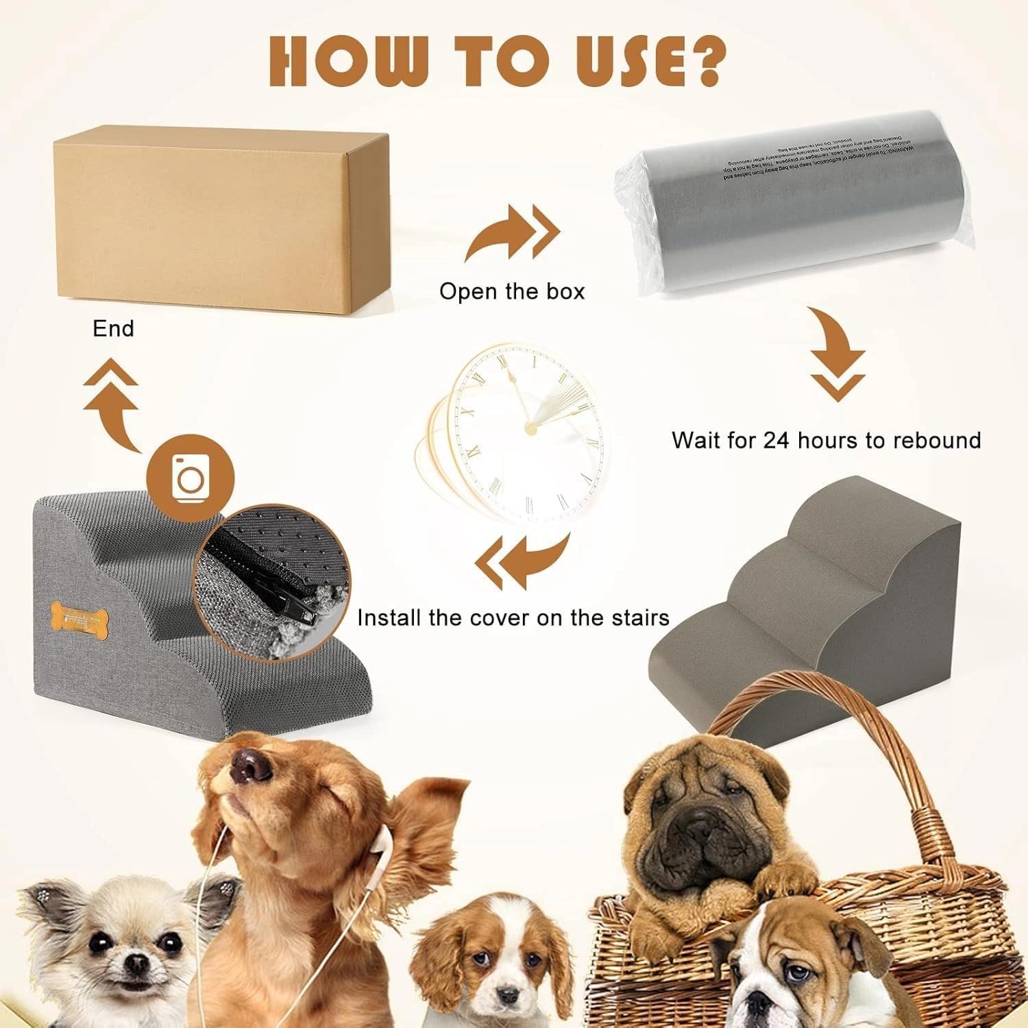 3-Tiers Dog Stairs Ramp for Beds Couches Extra Wide Pet Steps with Durable Non-Slip Waterproof Fabric Cover, Dog Slope Stairs for Small Dogs and Cats or Pets Friendly image number 5