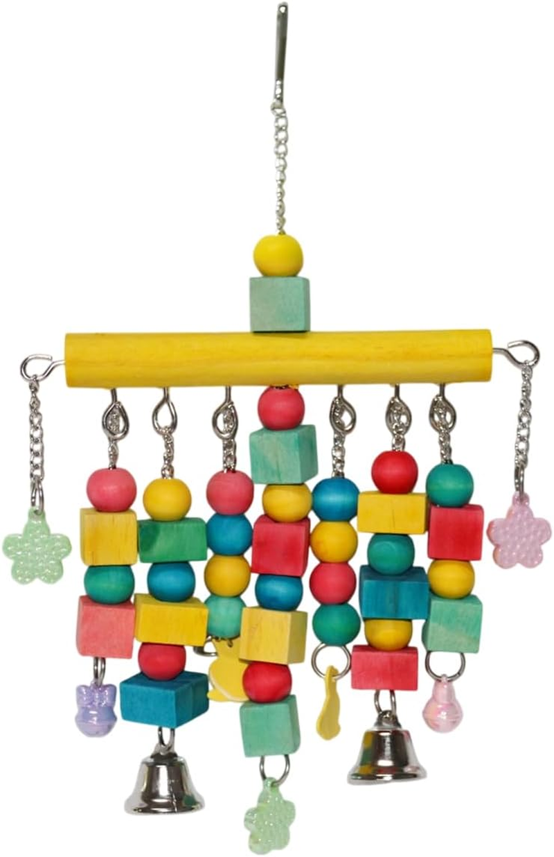 AIMALL Nordic Woven Pendant Bird Cage Toy with Chewable Wood Blocks, 7.87X12.59In, Colourful Parrot Chew Toys for Cockatoos, African Greys & Macaws image number 6