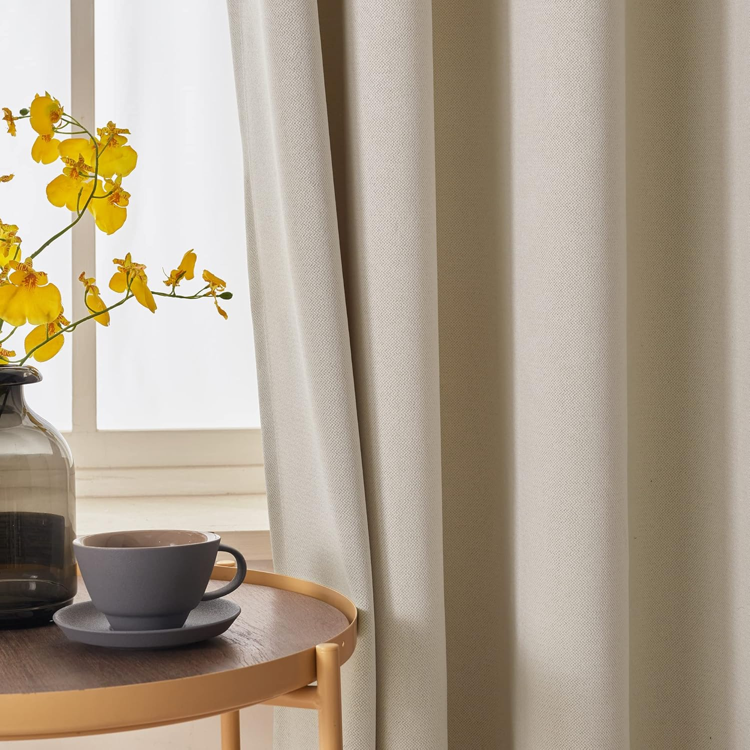 13Ft Luxury Faux Linen Blackout Extra Long Curtain with Grommet,Ivory 156 Inch Long 1 Panel,Room Darkening Solid Color Drapery for 2 Story House,Tall Window,High Ceiling.