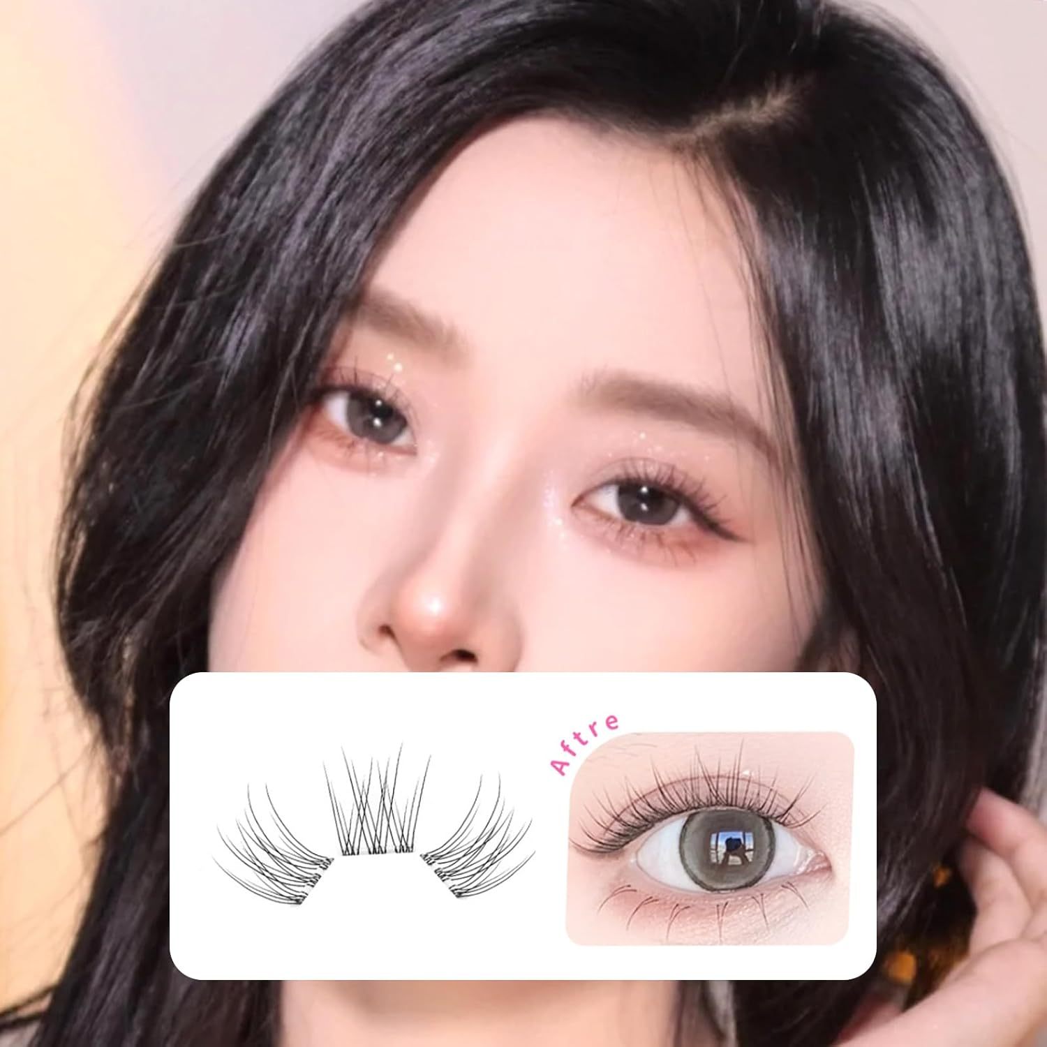 False Lashes, No Glue False Lashes, 120 Clusters New Natural Sectional Individual Lashes, C Curl 8-12Mm Natural Black, 0.05Mm Thin Band BSF Fiber, Long-Lasting & Comfortable image number 4