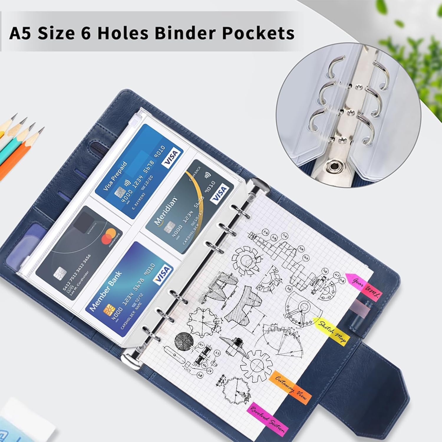 A5 Refill Paper Set, A5 Flipchart Paper with 6 Holes and Housekeeping Cards, Zip Pockets, Dividers, Rulers, Sticky Notes, Etc. for 6-Ring Binder Journal Notebook image number 4