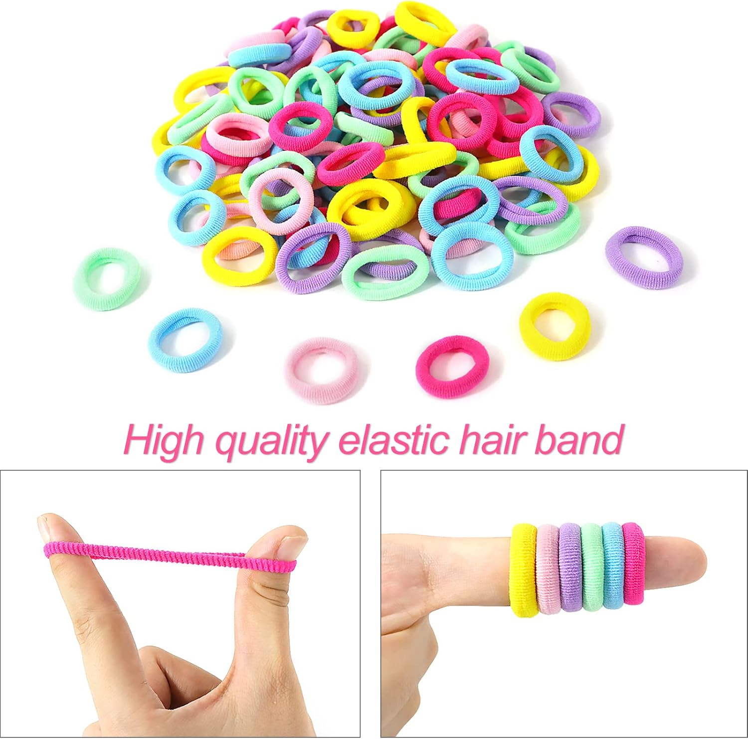 Hanyousheng 100 Pcs Girls Hair Bands, Baby Hair Bobbles, Colored Soft Small Toddler Hair Ties, Tiny Ponytail Holders Seamless Girls Hairbands for Baby Girls, Small Hair Bands for Toddlers image number 5