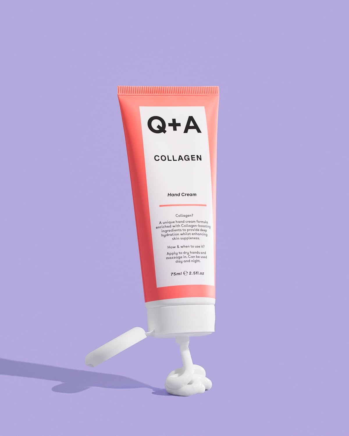 Q+A Collagen Hand Cream, Nourishing & Hydrating with Vegetable Collagen, Sugar Complex & Hematite, Golden Pear & Grape Scent, Vegan & Cruelty-Free, Recycled Packaging, Anti-Ageing Moisturiser, 75Ml