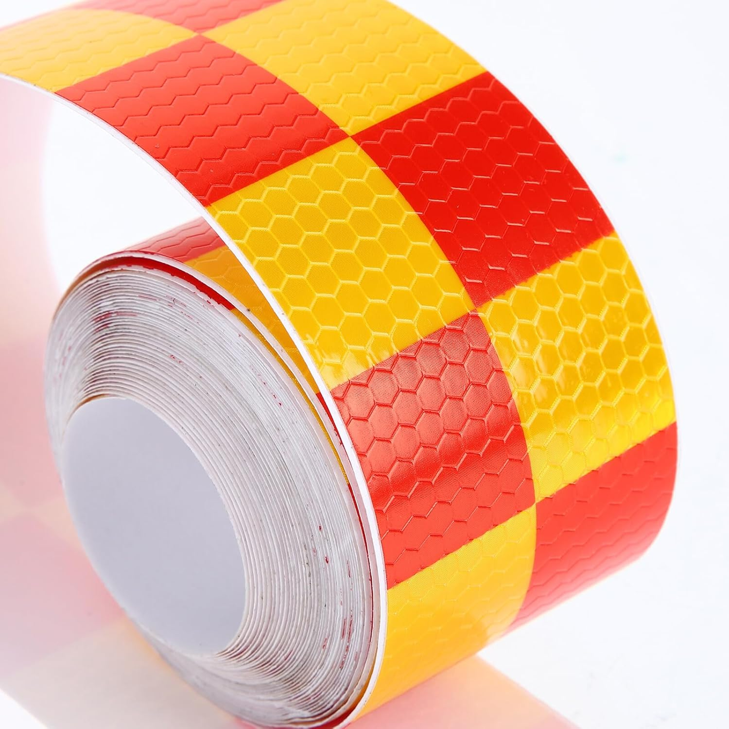 Mipcase High Visibility Reflective Tape Red Yellow Checkered Safety Warning Adhesive Tape for Trucks Cars Road Signs Helmets and Outdoor Use image number 3