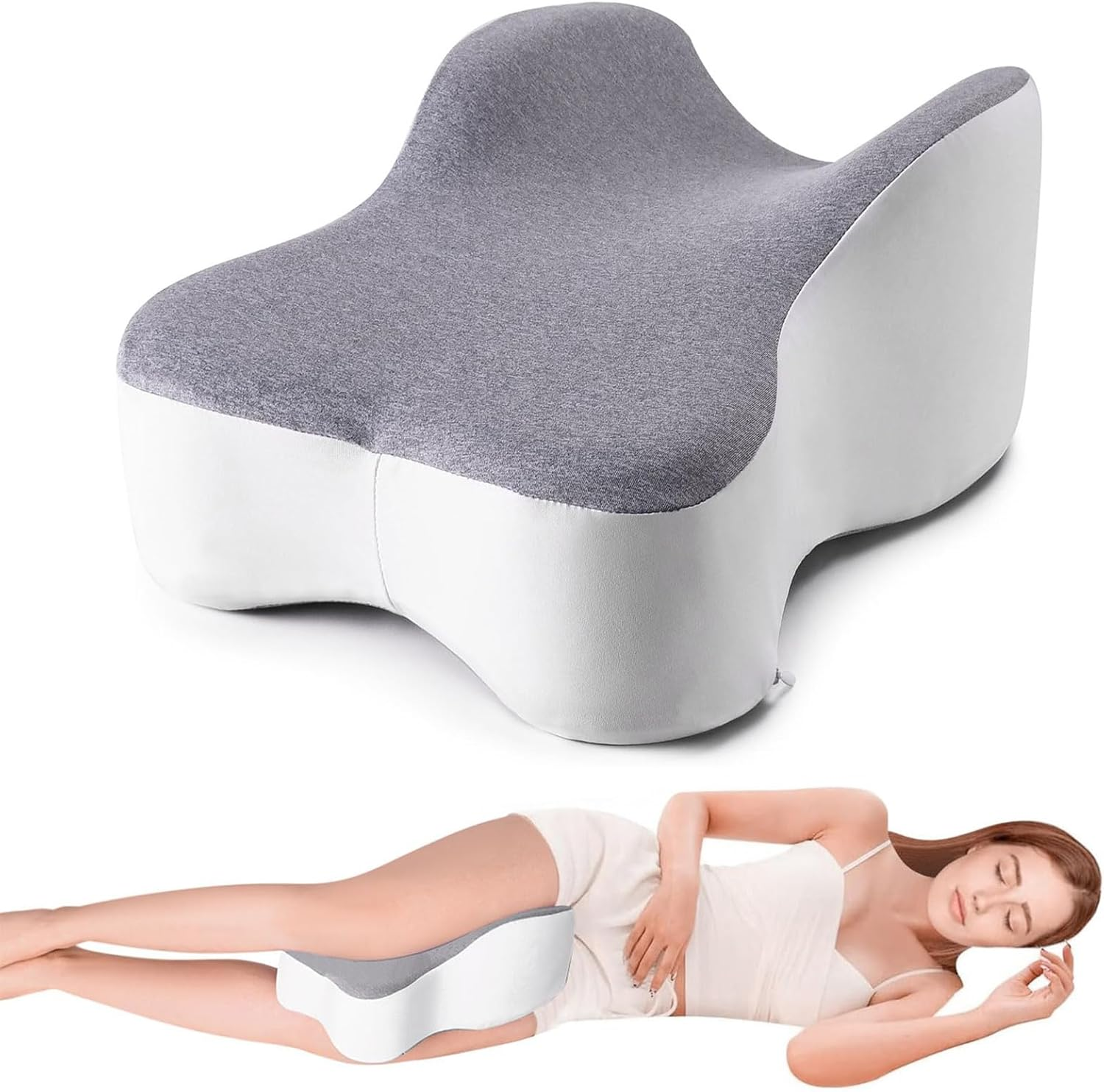 Long Knee Pillow for Side Sleepers &ndash; Full Thigh and Knee Support for Sciatica, Back, Hip, and Joint Pain Relief &ndash; Aligns Spine and Relieves Pressure &ndash; Large, Gray Leg Pillow for Sleeping image number 1