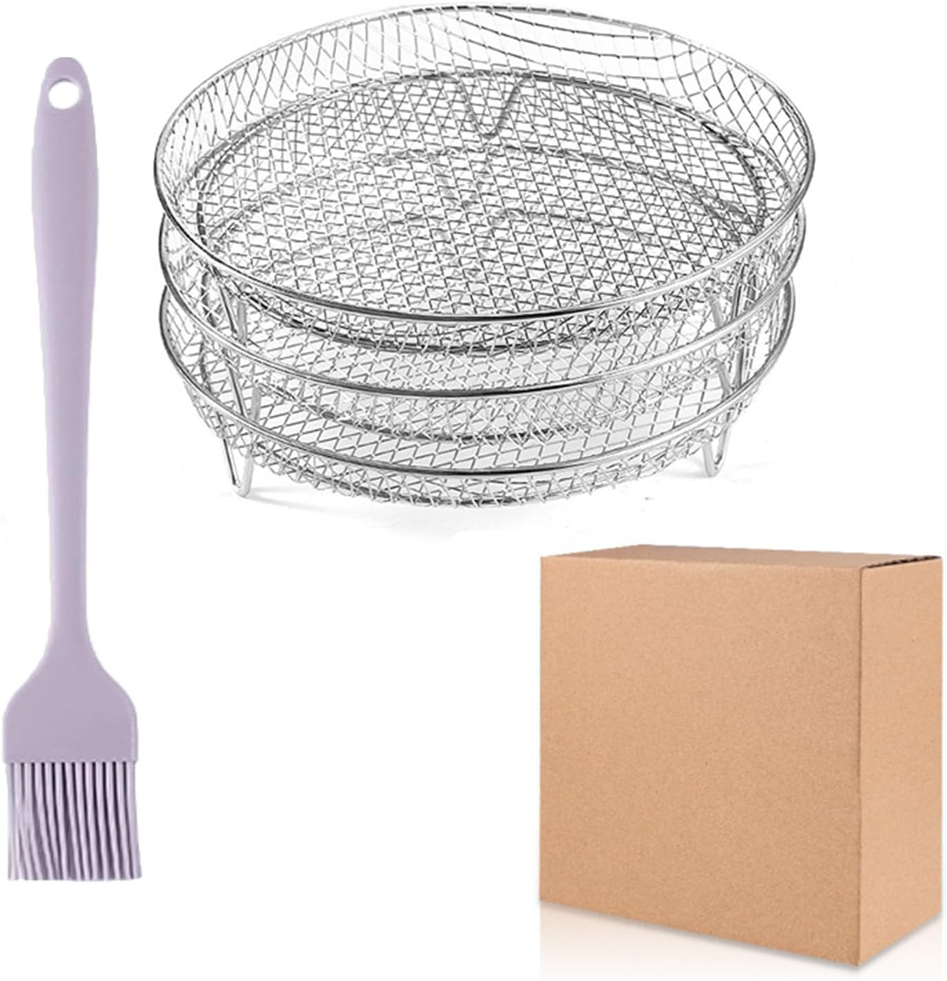 XUTONG 3PCS round Air Fryer Rack,Air Fryer Three Stackable Racks,With Oil Brush,Stainless Steel Air Fryer Accessories,Fit All Air Fryer,Oven,Air Flow Racks(With Brush) image number 3
