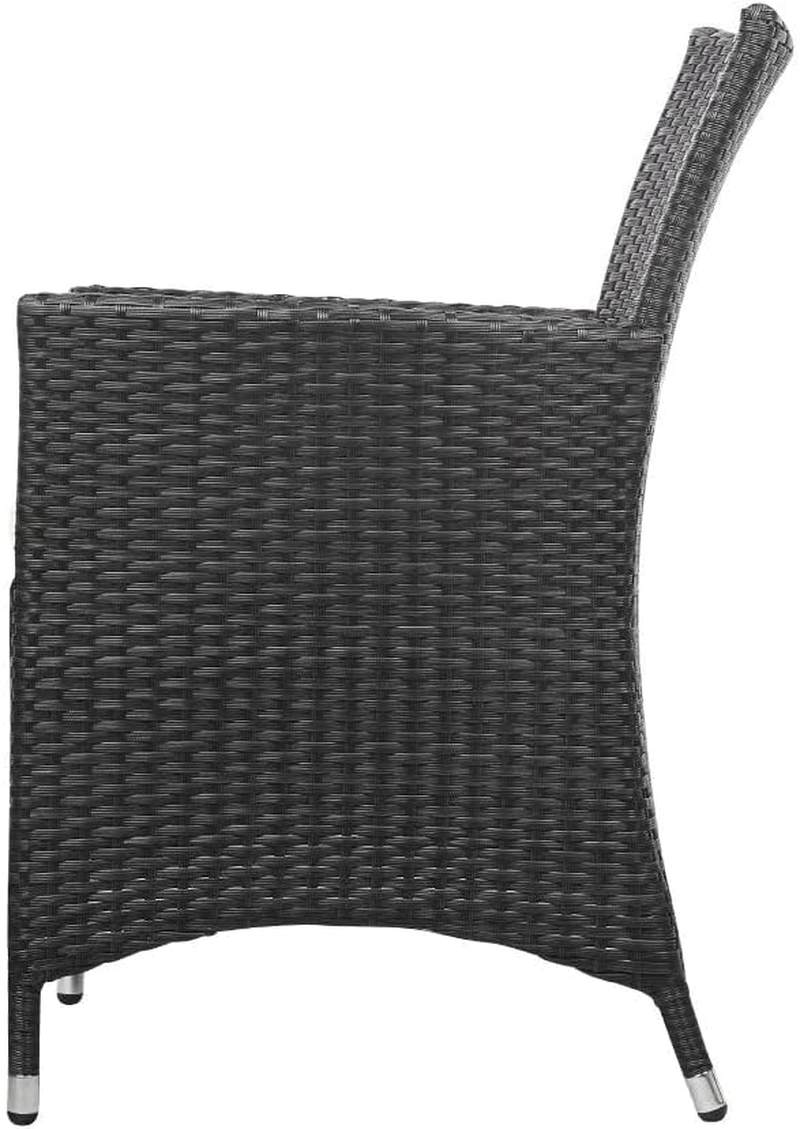 Gardeon 3Pcs Wicker Patio Furniture, Bistro Set Table and Chairs Outdoor Lounge Setting Conversation Sets Dining Chair Garden Backyard, Cushion with Rattan Coffee Table Black Glass Tabletop image number 2