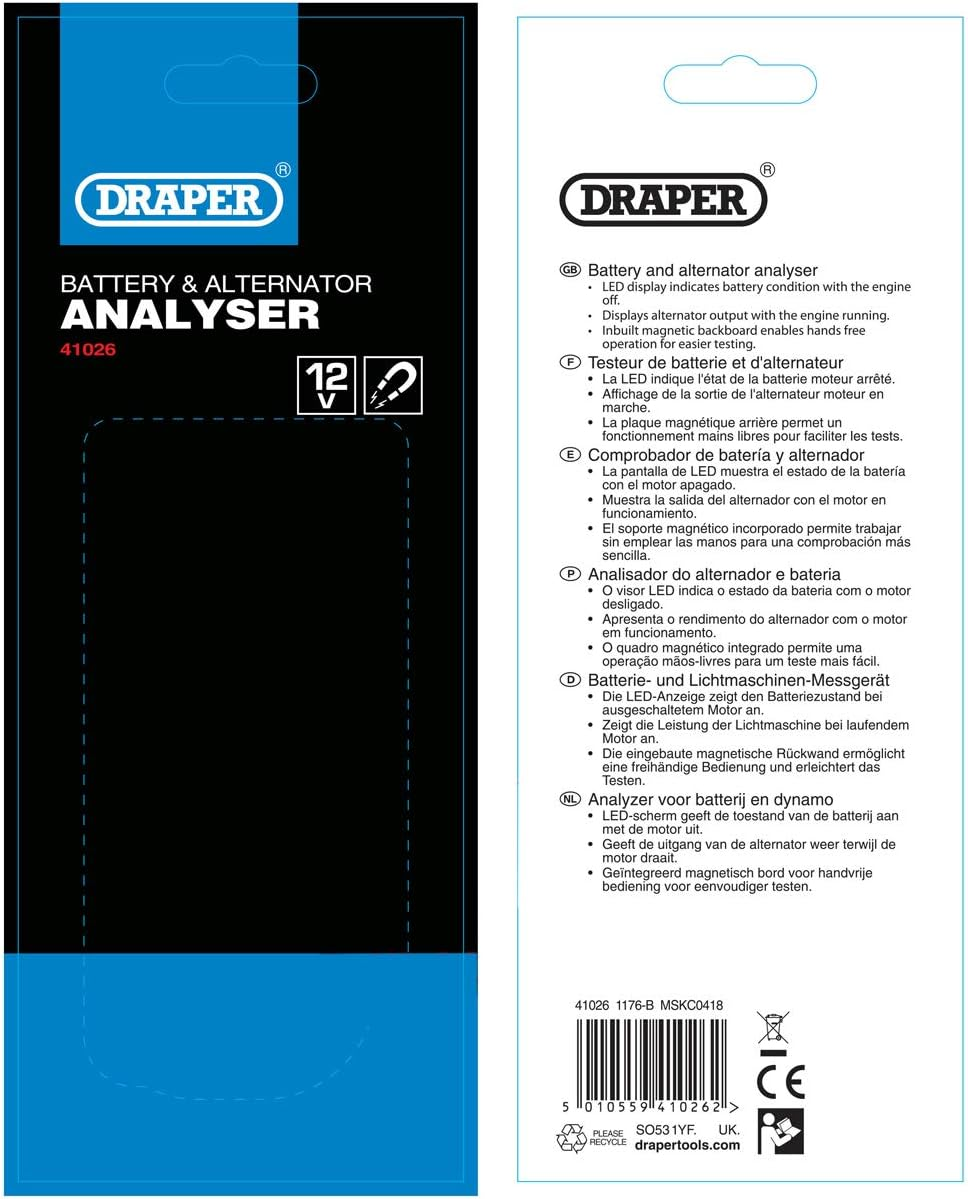 Draper 41026 Battery/Alternator Analyser, Car Battery Tester image number 2