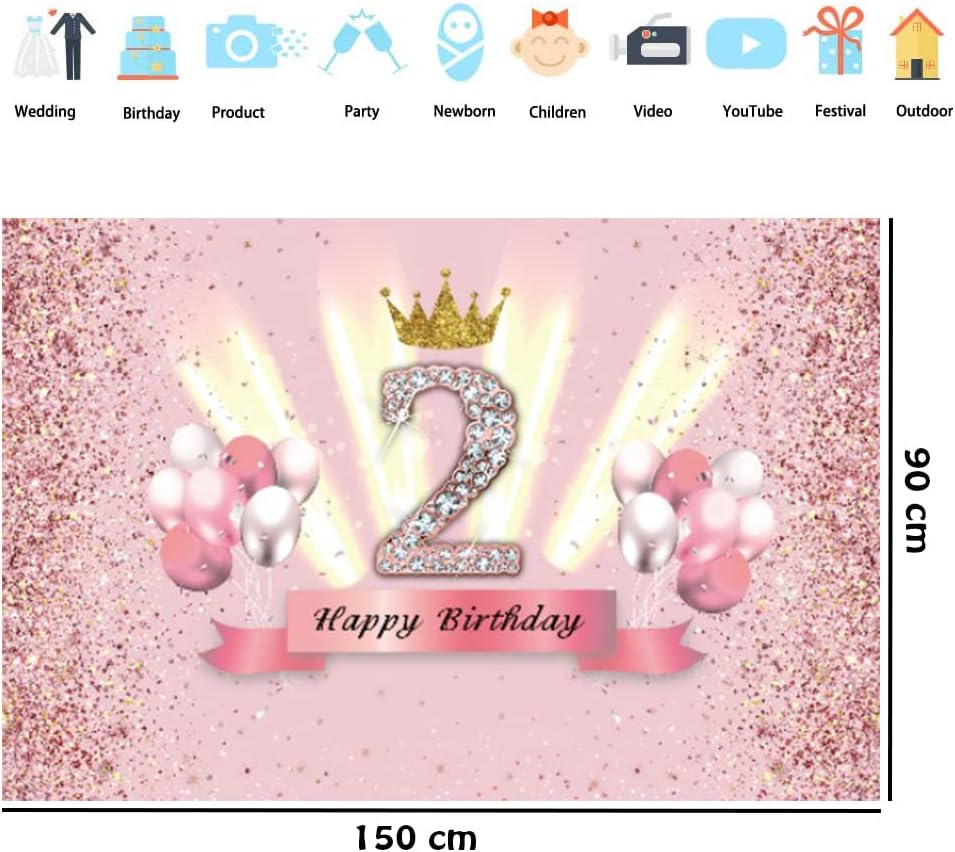 Tecreo Happy 2Nd Birthday Pink Vinyl Fabric Sign Poster image number 1