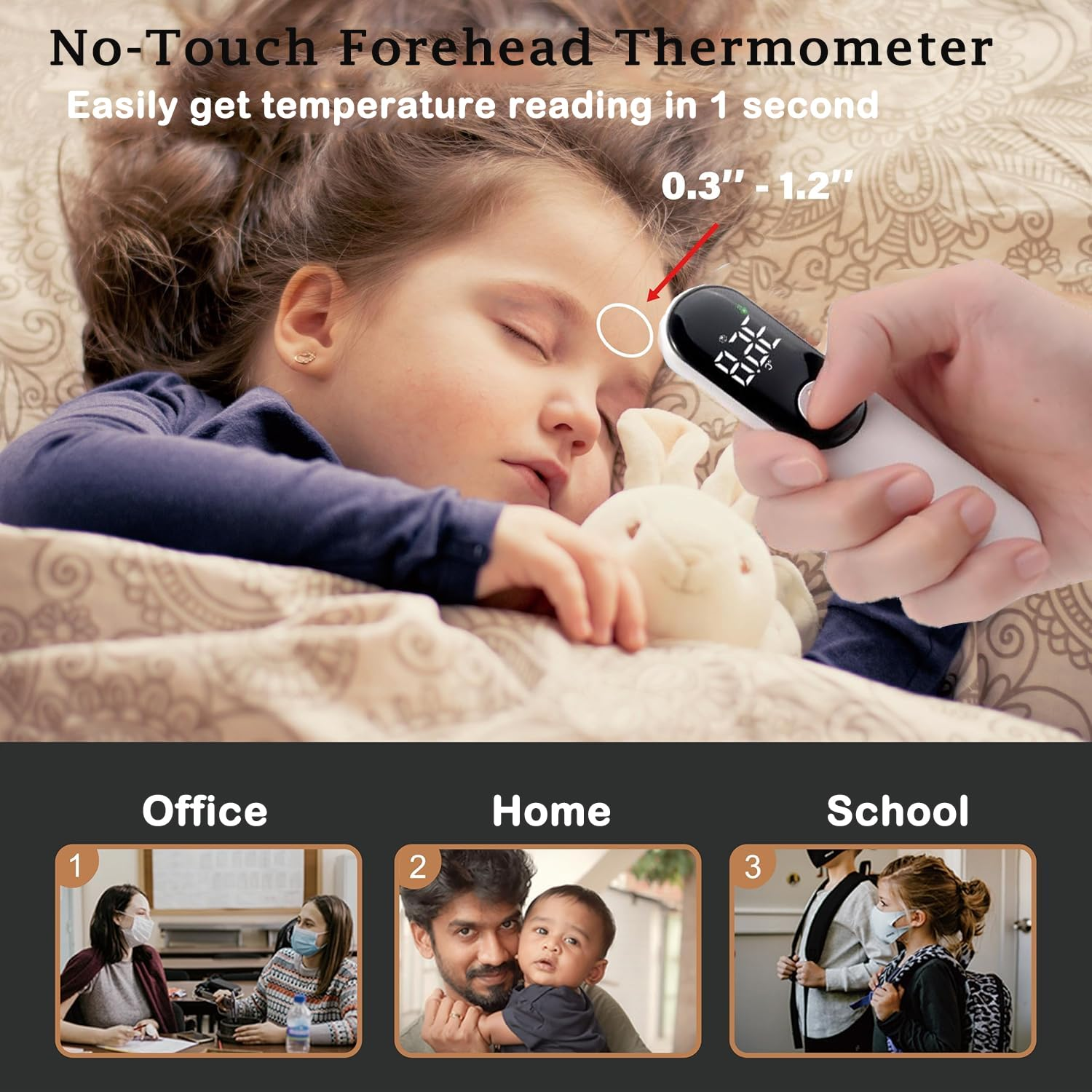 Touchless Baby Thermometer, Infrared Forehead and Ear Digital Thermometer, Medical Temporal Thermometers for Adults, Kids, Baby, Portable, with LCD Screen, Fever Alarm & Silent Mode image number 3