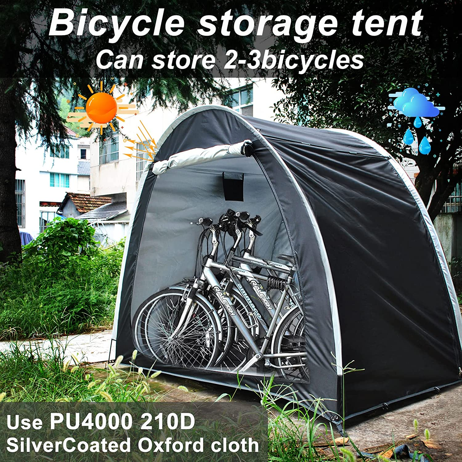 Bike Storage Shed,Bicycle Tent,Bike Covers Waterproof Outdoor Large with Window and Floor,With 18-In-1 Snowflake Multi Tool and Combination Lock,For Stockpile 2-3 Bikes or Tricycle Gardening Tools