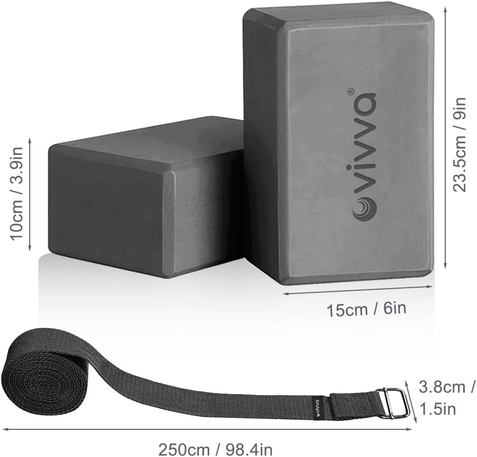 Vivva Yoga Blocks 2 Pack with Strap Non-Slip Extra Large 9 X 6X 4 Inches, EVA Foam Yoga Brick with 250Cm Yoga Strap to Improve Strength Balance for Yoga Pilates Meditation - Grey image number 2