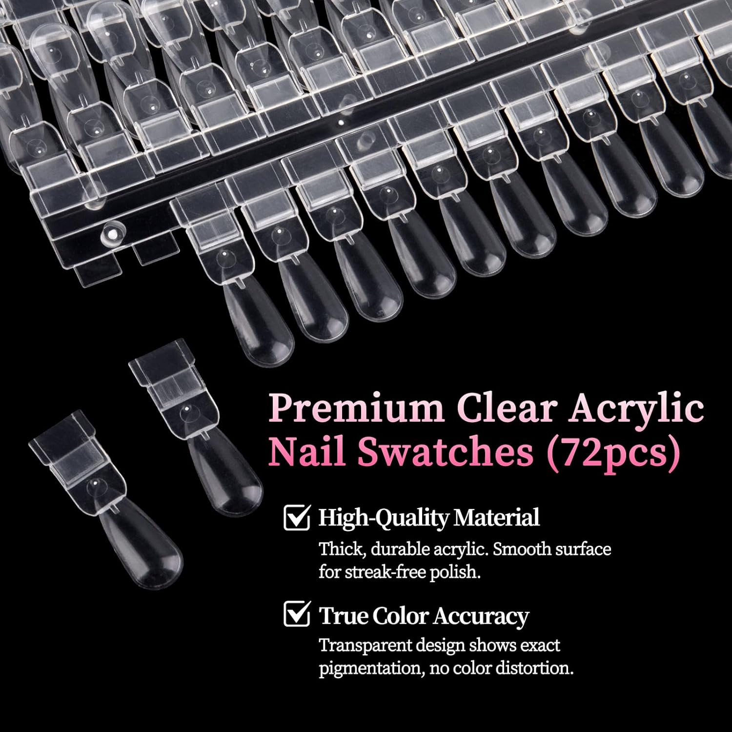 BQAN 72 Pcs Nail Swatch, Double Layer Tips for Nail Polish Color Display & Manicure Practice & Color Samples with Number Stickers for Salons and Home DIY Use
