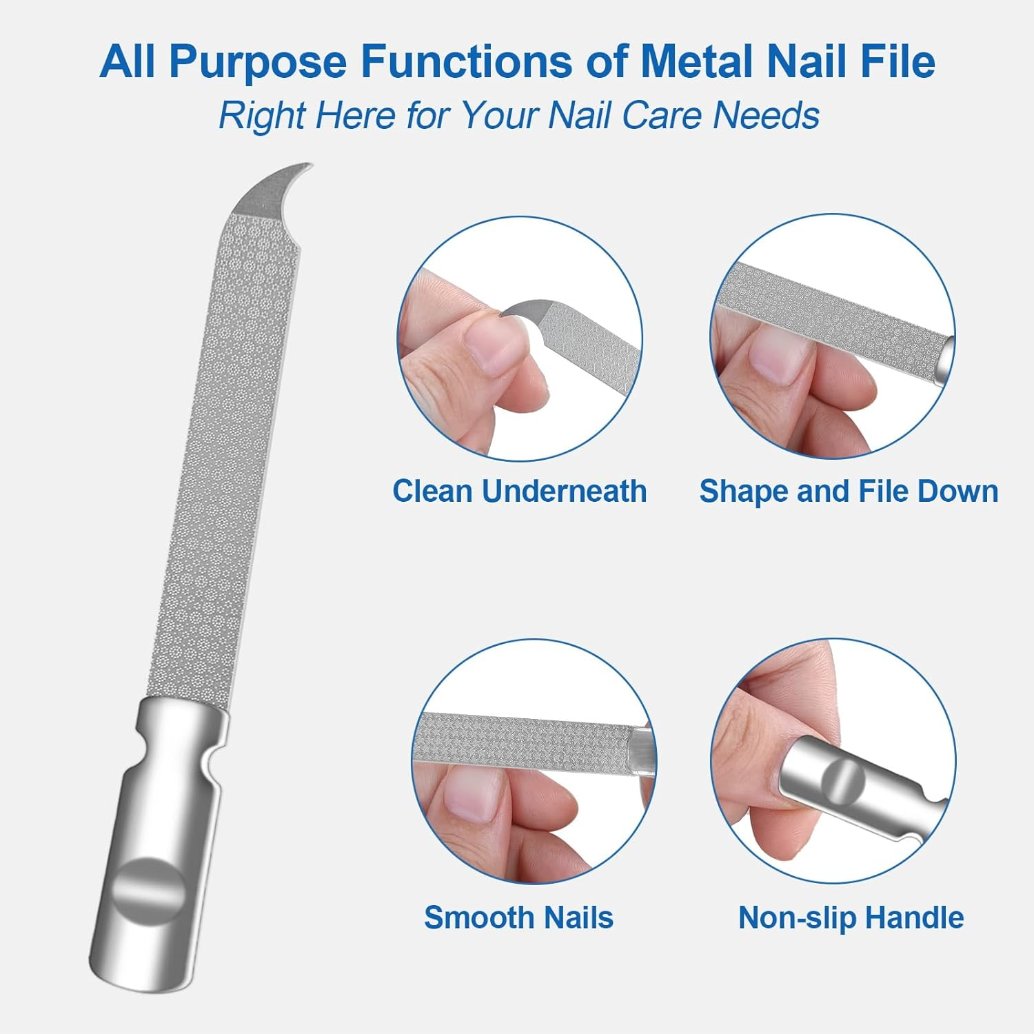 Metal Nail File for Natural Nails, Stainless Steel Nail Files with Sharp Pointed Tip Fingernail File Sheath Case Double Sided Curved Reusable Nail File Manicure Tools Home Salon Travel Use Men Women image number 2