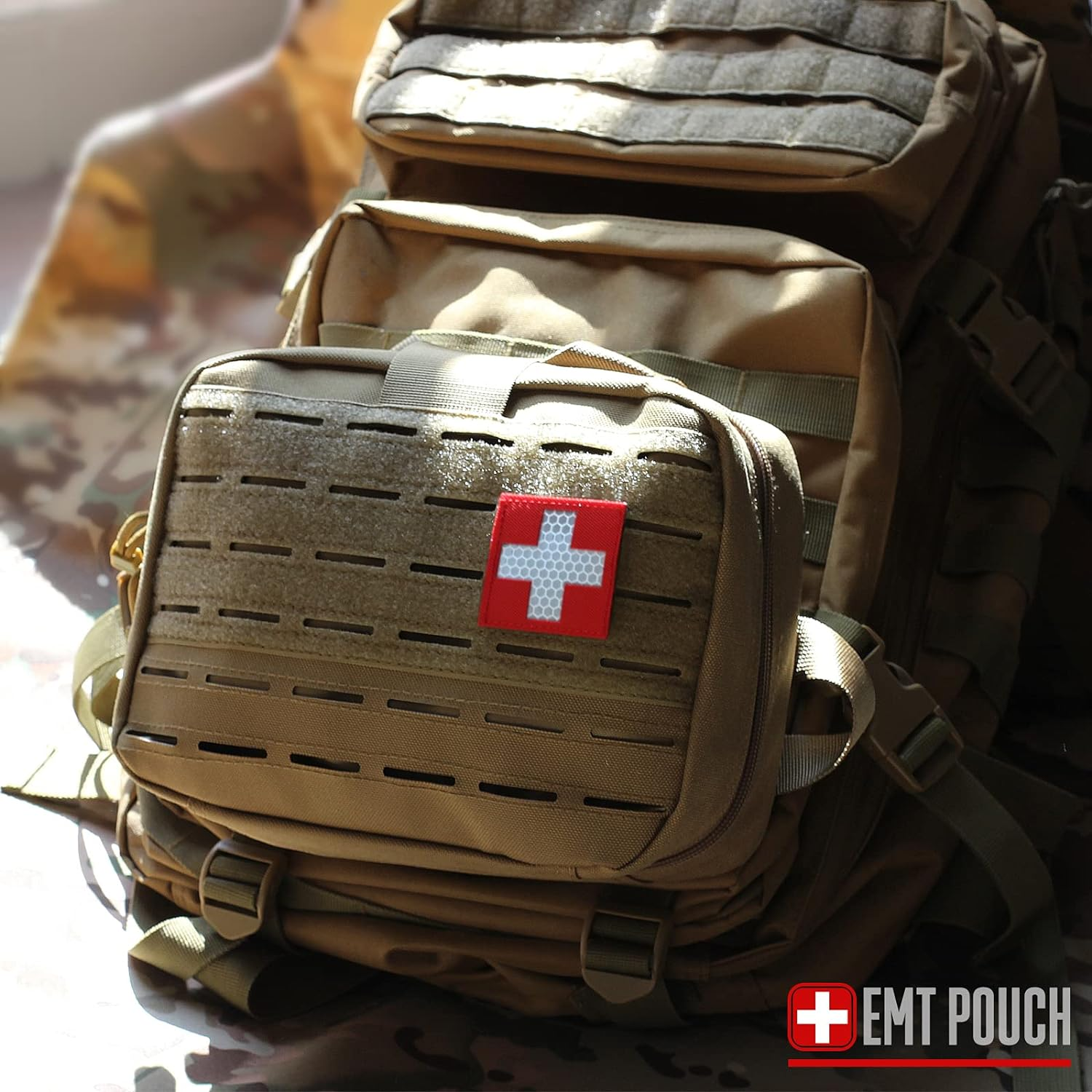 LIVANS Tactical Molle Medical Pouch - Upgraded Size, Large Capacity IFAK Pouch with Detachable Quick Release and Headrest Mount, Includes Flag and Cross Patch