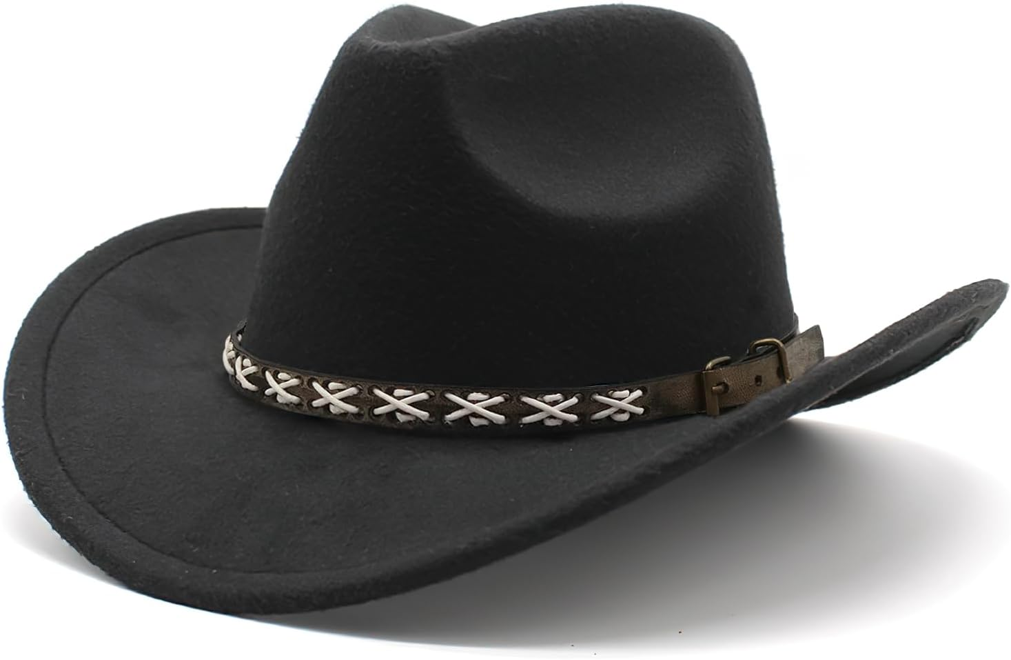 XURUIAU Men'S and Women'S Cowboy Hat Classic Felt Wide Edge Western Cowboy Hat Black image number 4