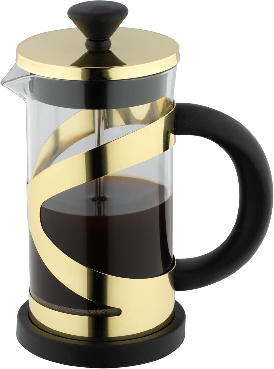 Caf&eacute; Ol&eacute; Classico Gold Cafeti&egrave;re, French Press Coffee Maker, Stainless Steel Mesh Filter, Glass Body with Stylish Gold Finish, 1000Ml (8 Espresso Cups, 4 Mugs)