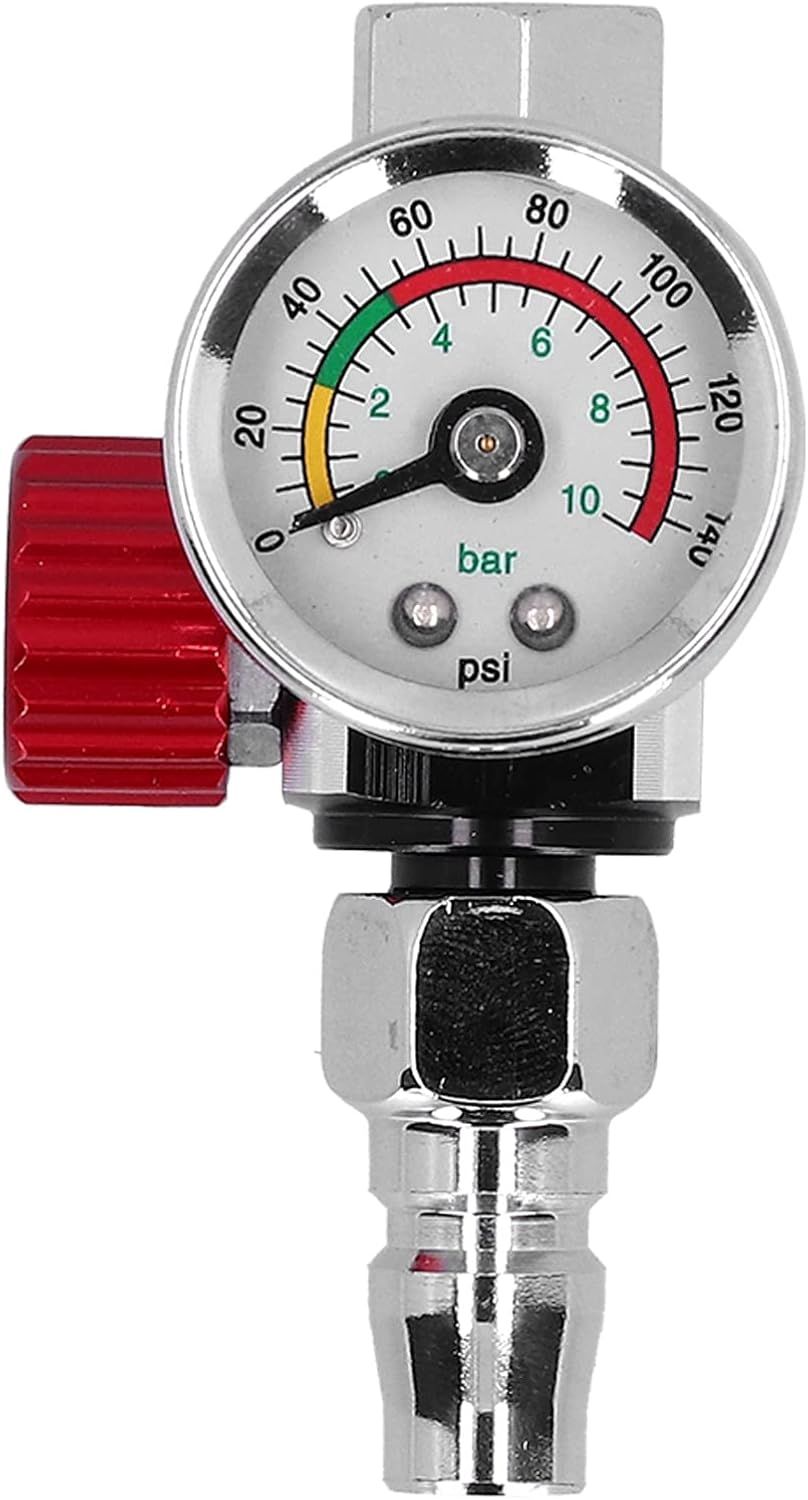 Cryfokt Paint Gun Air Adjusting Regulator, G1/4 Thread, Stainless Steel, Globe Valve, Paint Guns & Accessories, Air Regulator, Silver, Red