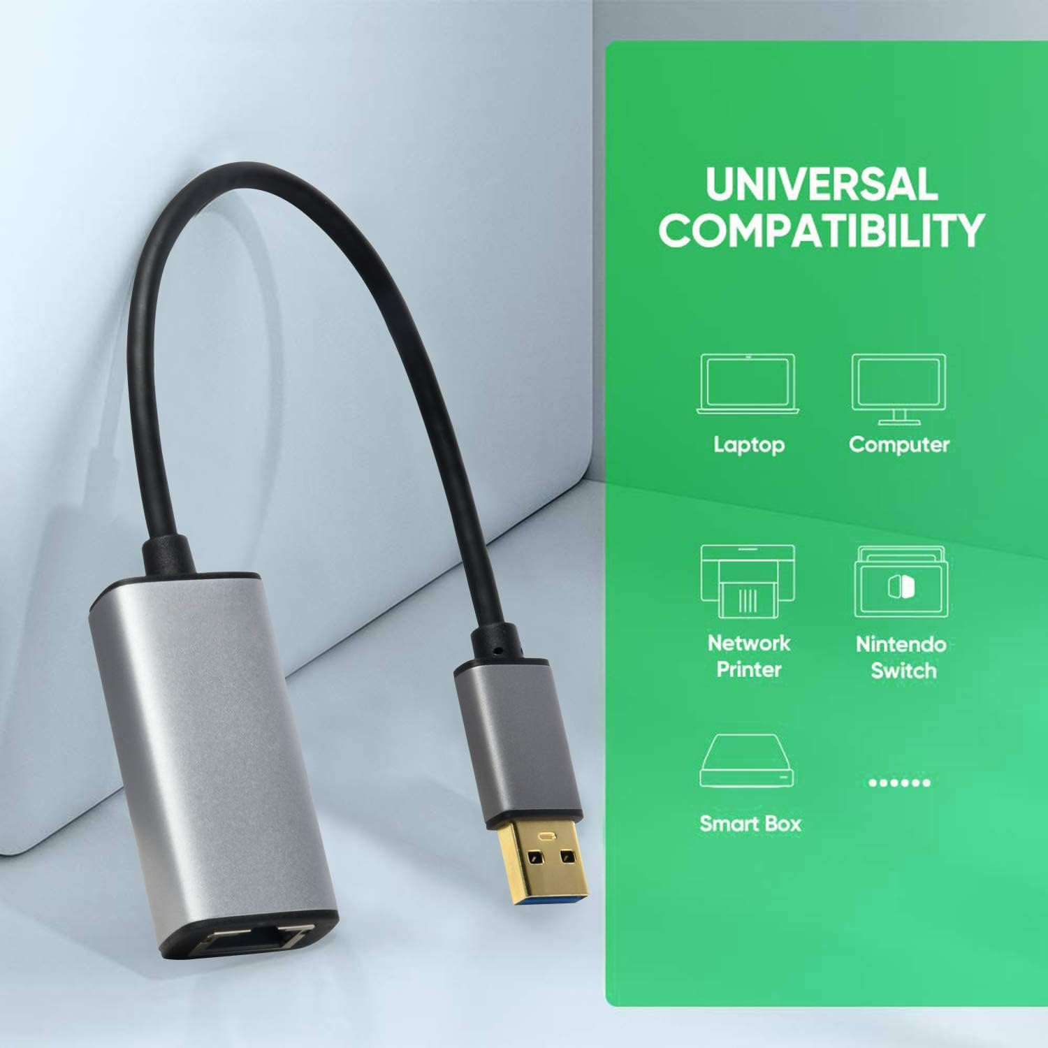 USB3.0 and Ethernet Adapter,Usb to RJ45 Gigabit Ethernet Adapter,Compatible with USB 3.0 or Thunderbolt 3 to RJ45 LAN Network Adapter for Macbook Pro/Air,Ipad Pro,Dell Xps,Notebook,Surface Pro,Pc. image number 1