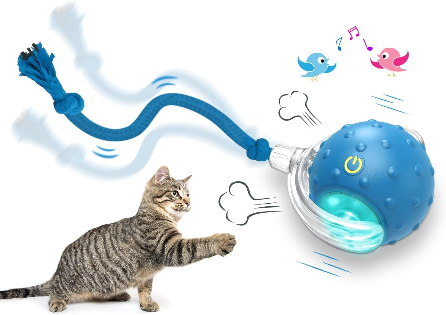 Giociv Interactive Cat Toy Ball for Indoor Cats, Fast Rolling on Carpet, Chirping and Motion Activation Cat Toy (Blue) image number 6