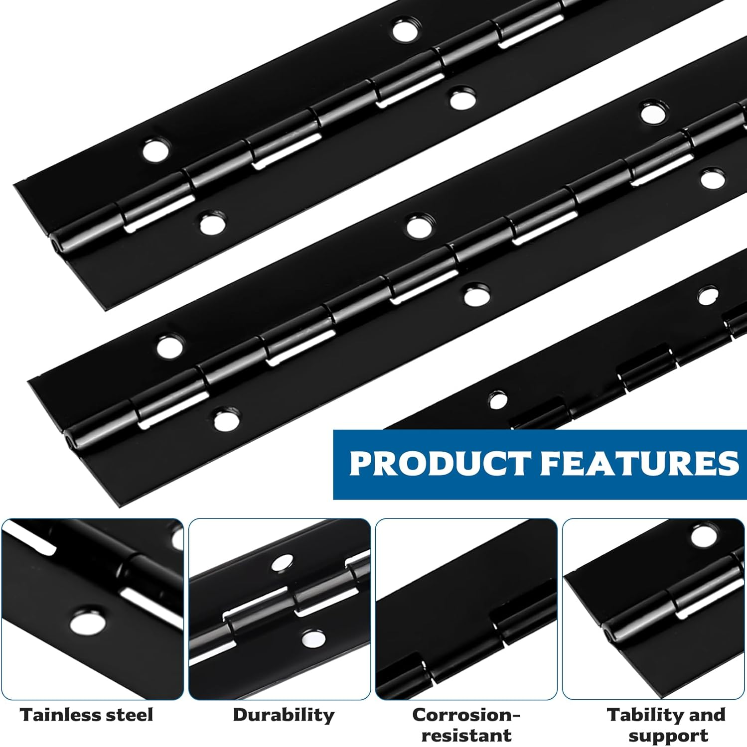 Piano Hinge 30 Cm X 3 Cm, Long Bar Hinge Black, Piano Hinges, Door Hinges Hinge Hinges, Connector Piano Cabinet Door Furniture with Screws, Screwdriver Pack of 4 image number 6