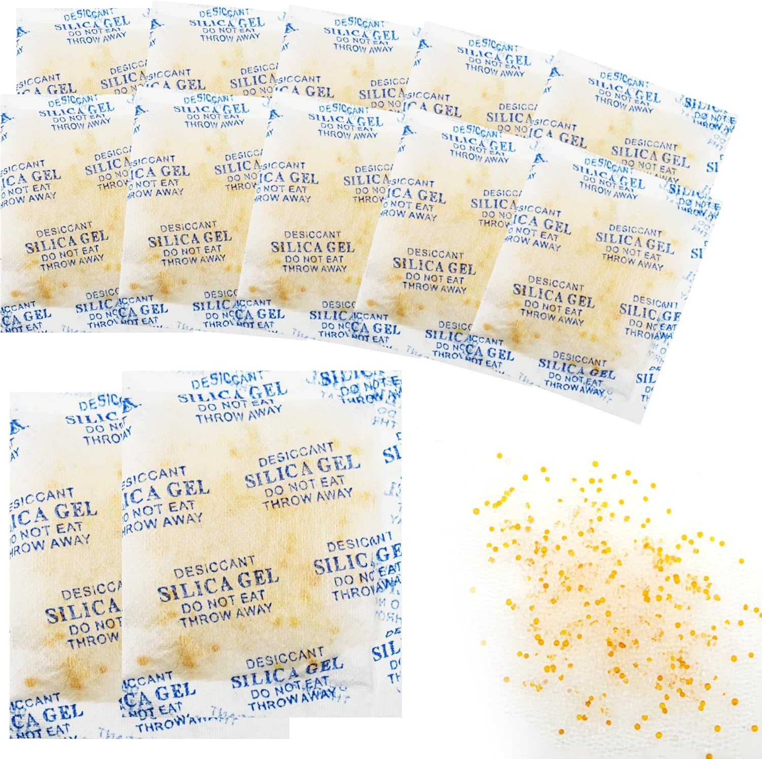 CANLENPK Dual-Color Indicating Silica Gel Desiccant Packets (Transparent/Orange) Reactivable Moisture Absorber Bags for Food, Books, Jewelry & Shoes Safe & Reusable (12-Pack (50G Each)) image number 3