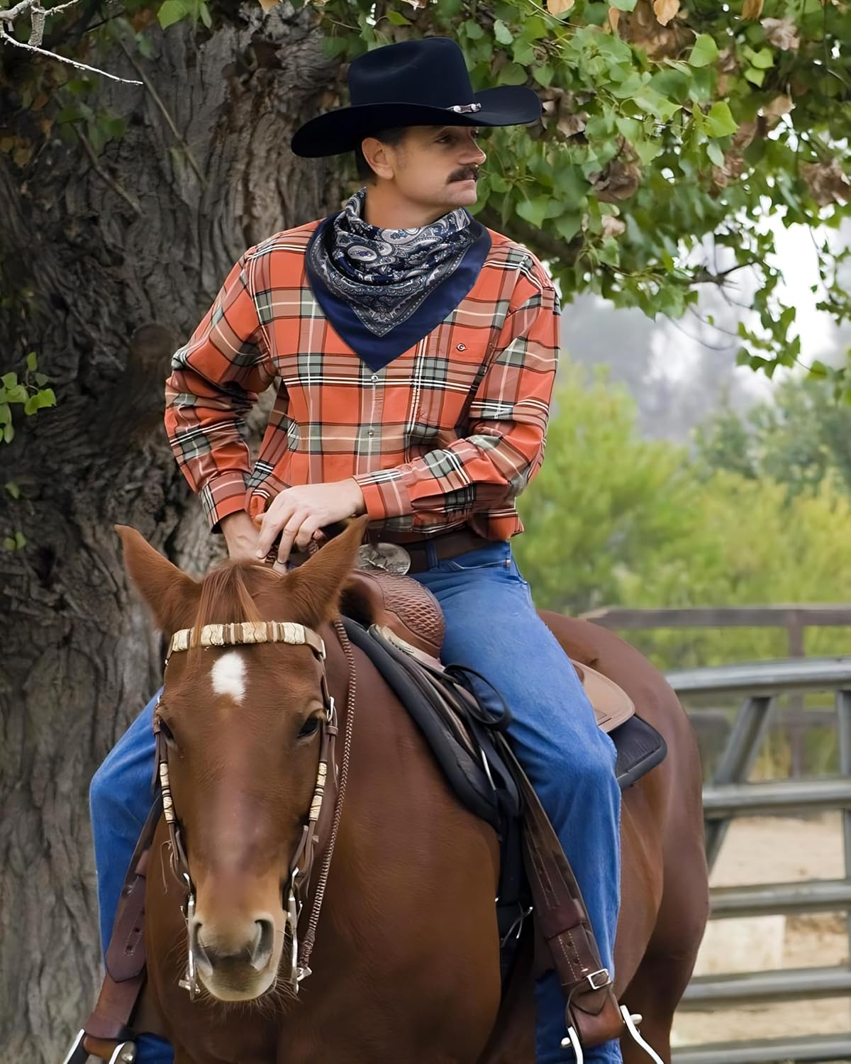 Hymeiluely 35 Inch Wild Rag Cowboy Bandana Scarves for Men, Large Neckerchief Silk Feel Western Neck Scarf for Women image number 4