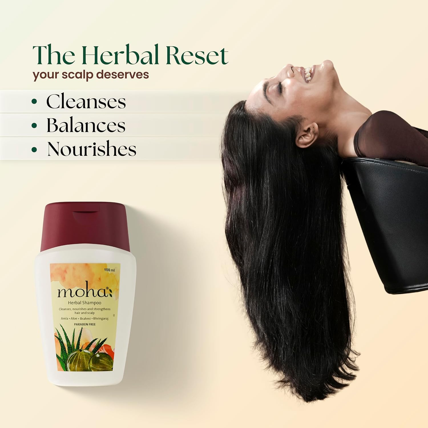 Moha: Herbal Hair Shampoo | Mild Shampoo for Daily Use for All Hair Types | Hair Cleanser with Benefits of Amla, Aloe, Brahmi & Bhringaraj (100 ML) image number 6