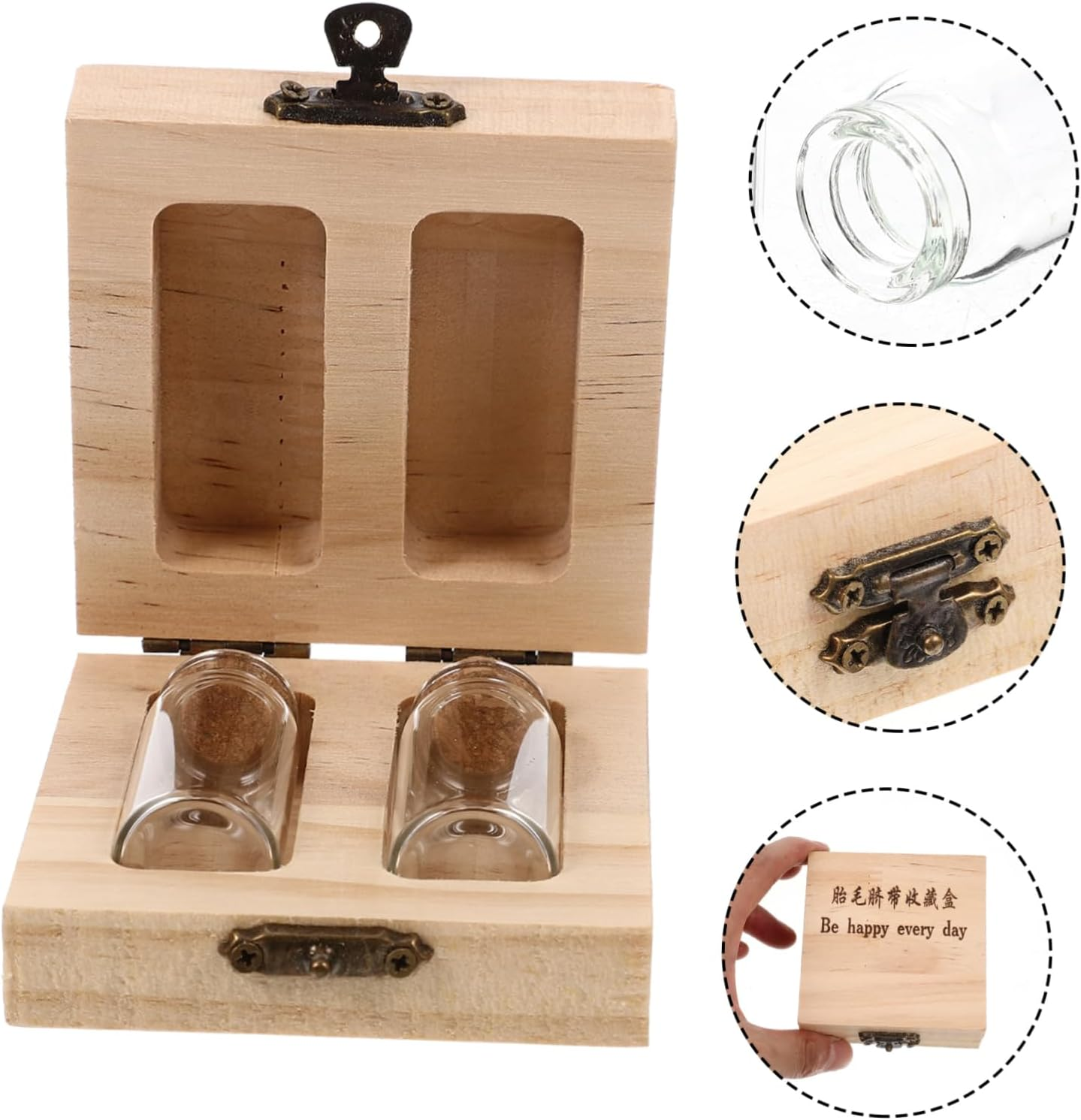 Beaupretty Wooden Fetal Hair and Umbilical Cord Preservation Box for Baby Keepsake 2 Bottle Slots Infant Souvenir Storage Organizer for Newborn Memory Collection image number 1