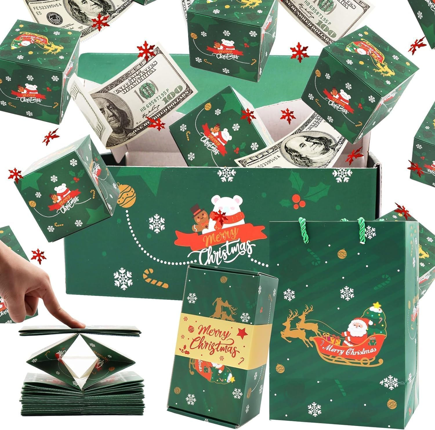 Surprise Gift Box Explosion for Money, 2026 New Unique Folding Bouncing Red Envelope Gift Box for Christmas Birthday New Year & Anniversary Parties (Red)
