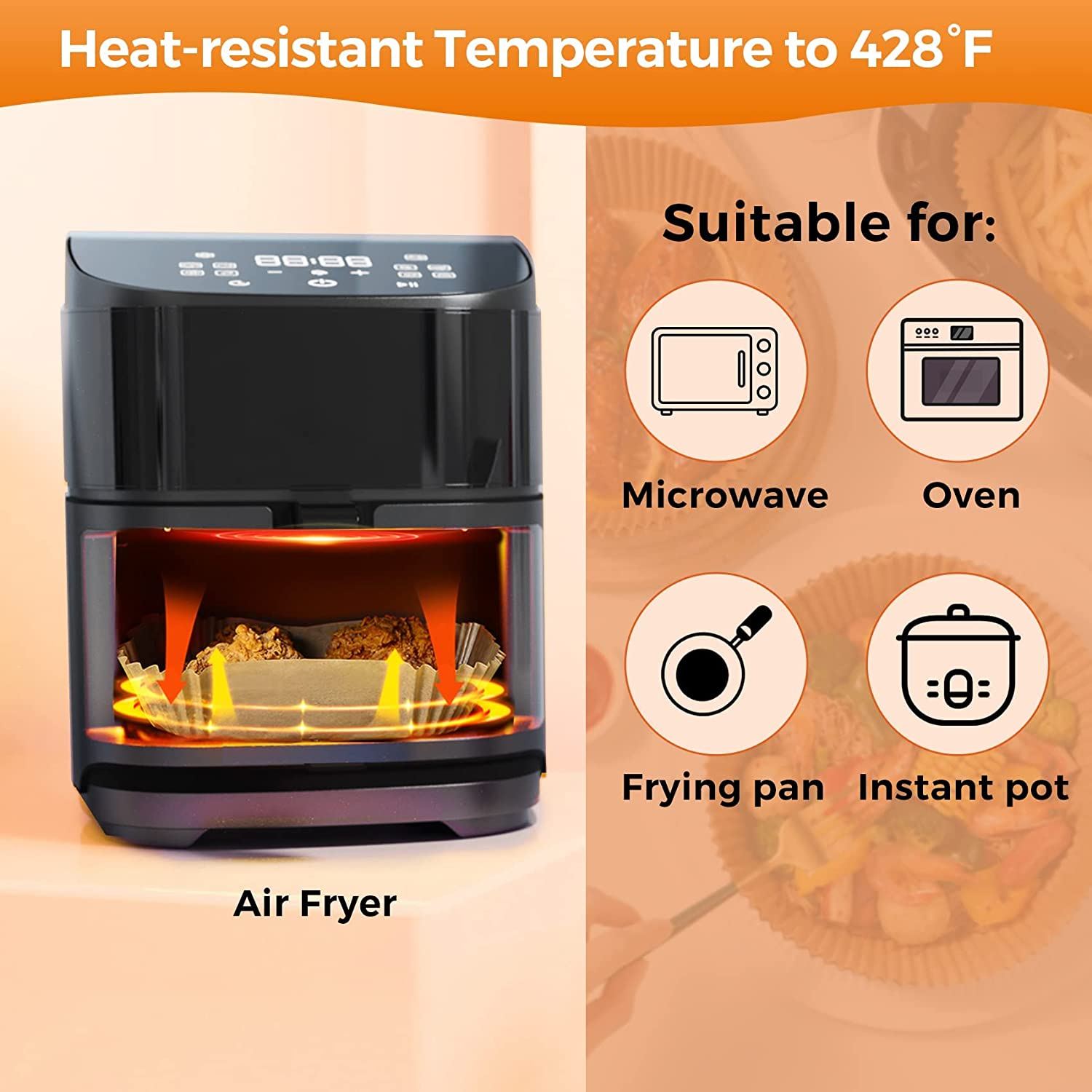 Air Fryer Paper Liner Disposable - 100PCS 6.3 Inch Square Liners for Air Fryer, Grease and Water Proof Non Stick Basket Parchment Paper image number 2