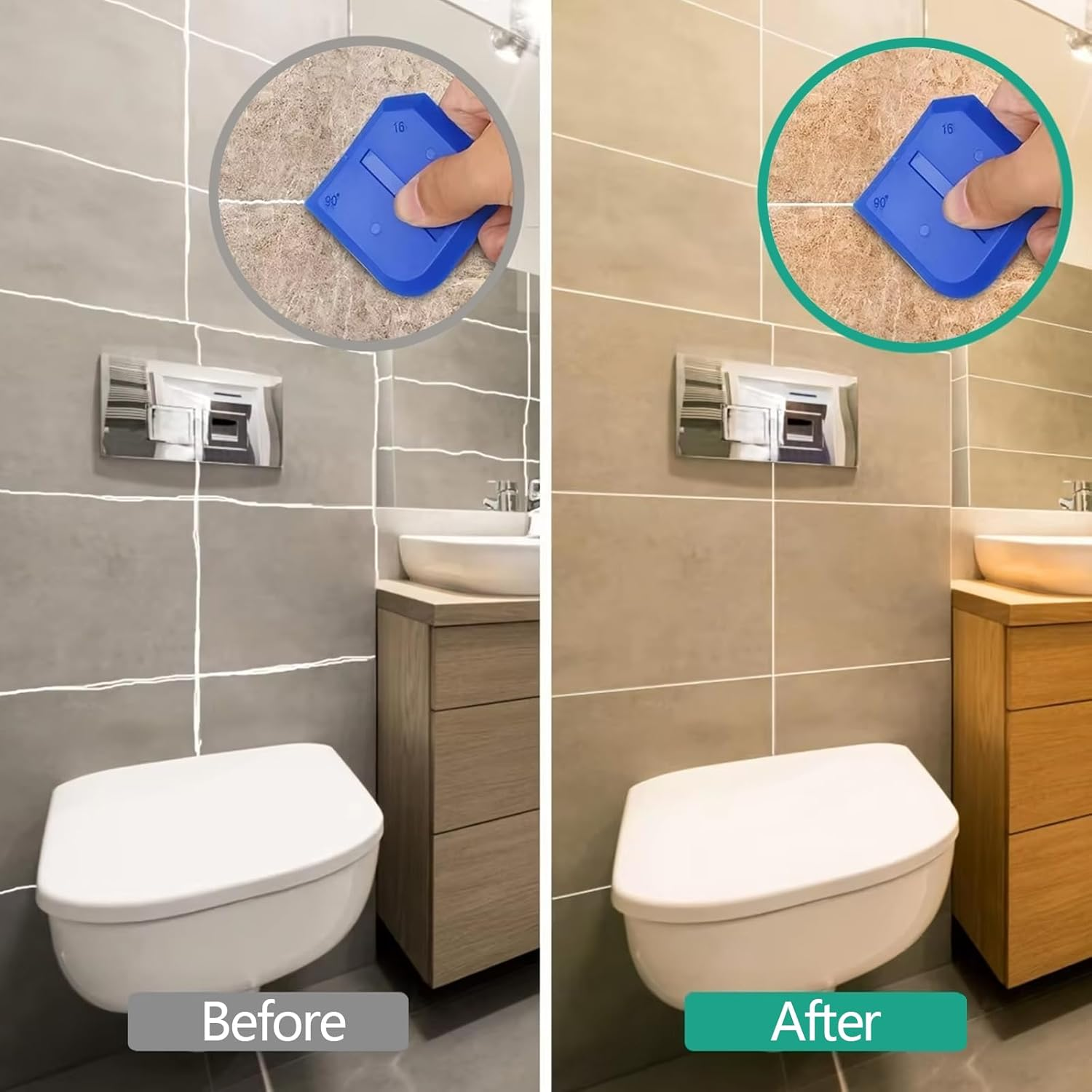 MEIYUETAOSI Caulking Removal Tool 3 in 1 Generic Silicone Caulking Tools, Grout Removal Tool, with Grout Scraper, 6 Exchange Silicone Pads for Bathroom, Kitchen, Floor, Sink Joint (White) image number 2