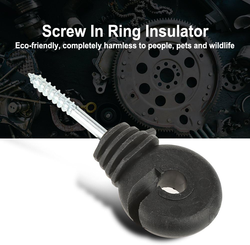 50Pcs Black Screw in Ring Insulators Electric Fence Accessories for Wood Post Sun Protection, Rain Protection