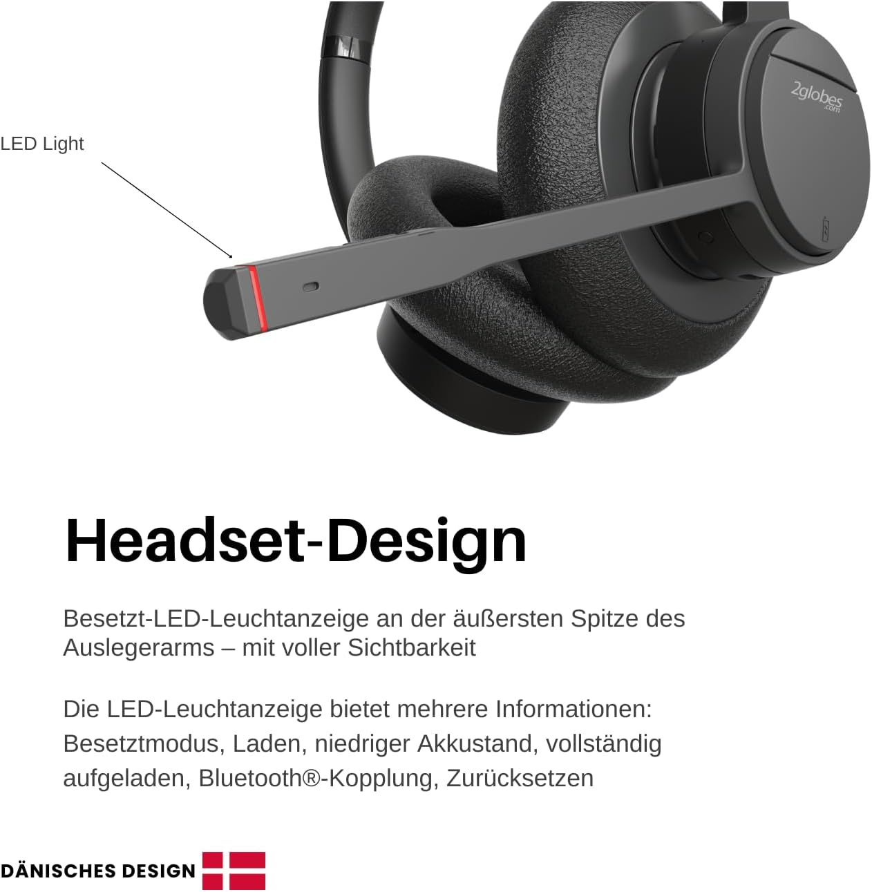 2Globes Hybrid X: Revolutionary DECT & Bluetooth Headset with Advanced ANC, USB-C Quick Charge and Seamless Device Integration - Black