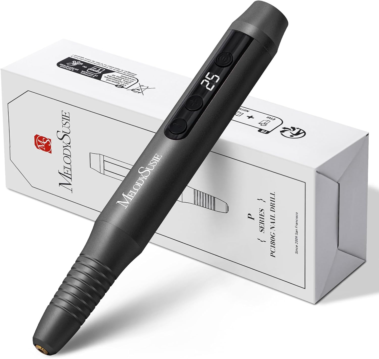 Melodysusie Electric Nail Drill,Cordless Nail File for Acrylic Gel Nails,Pc180G 25,000RPM Professional Portable Nail Drill Efile Manicure Pedicure Polishing Tool with Nail Drill Bits,Sanding Bands