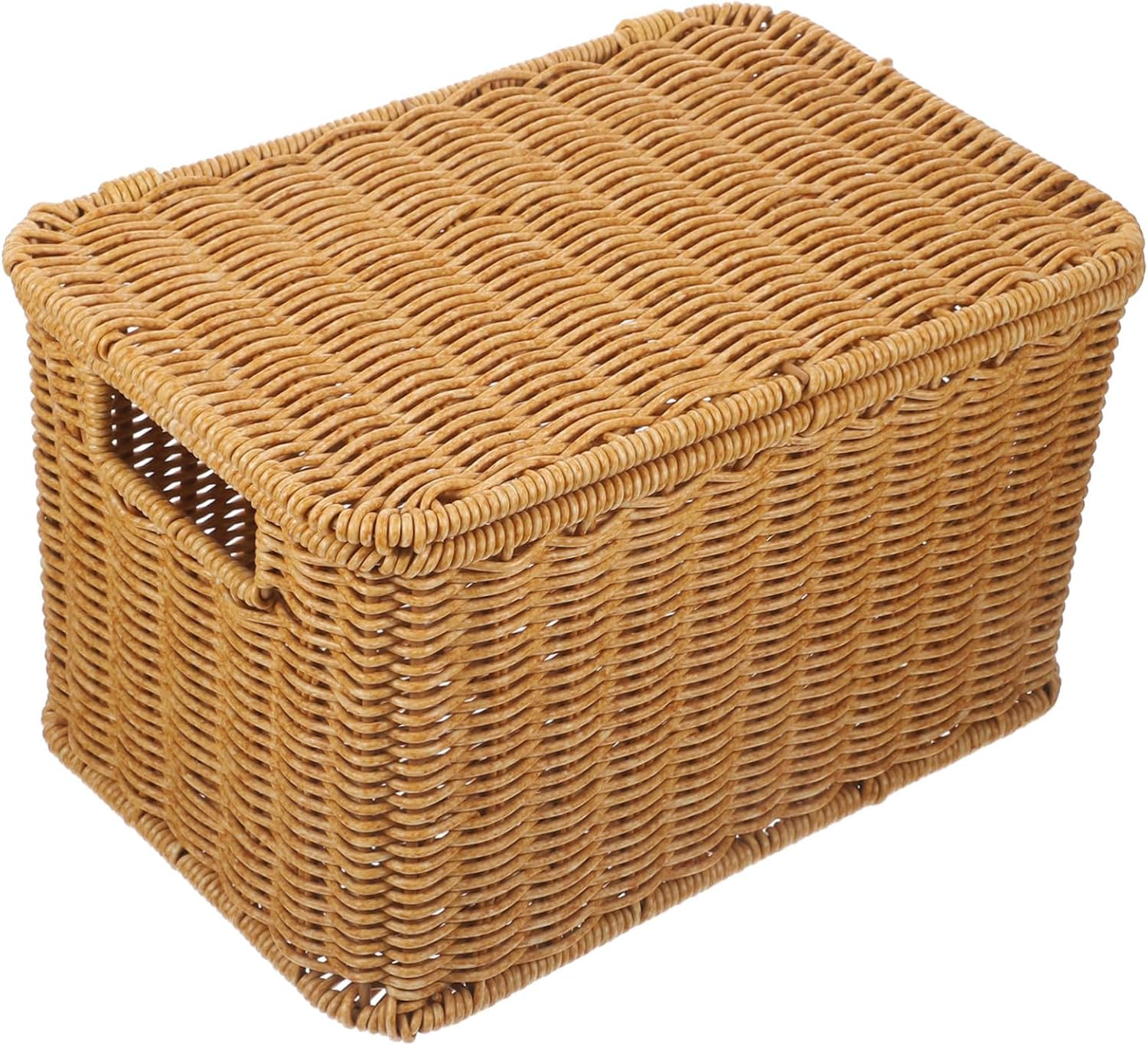 BUTIFULSIC Woven Storage Basket with Lid Multipurpose Household Organizer for Clothes Sundries Handcrafted Rattan Box for Bedroom and Living Small with Handles image number 3