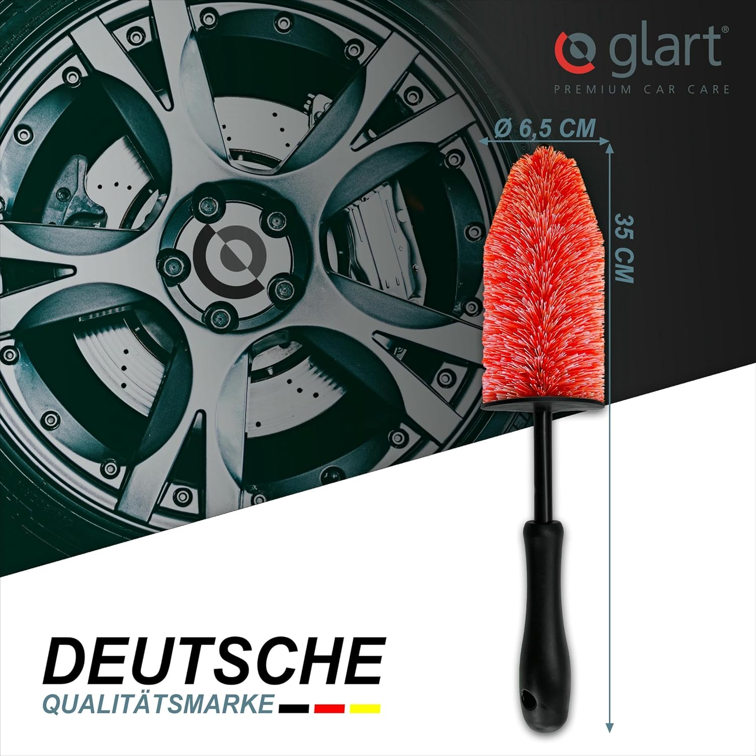 Glart 44FB3 Pack 44FB Set of 3 Car Wheel Rim Brush for Alloy Rims, Steel Rims, Cleaning & Care of Rims Such as Rim Cleaner without Microfibre Cloth, Black image number 2