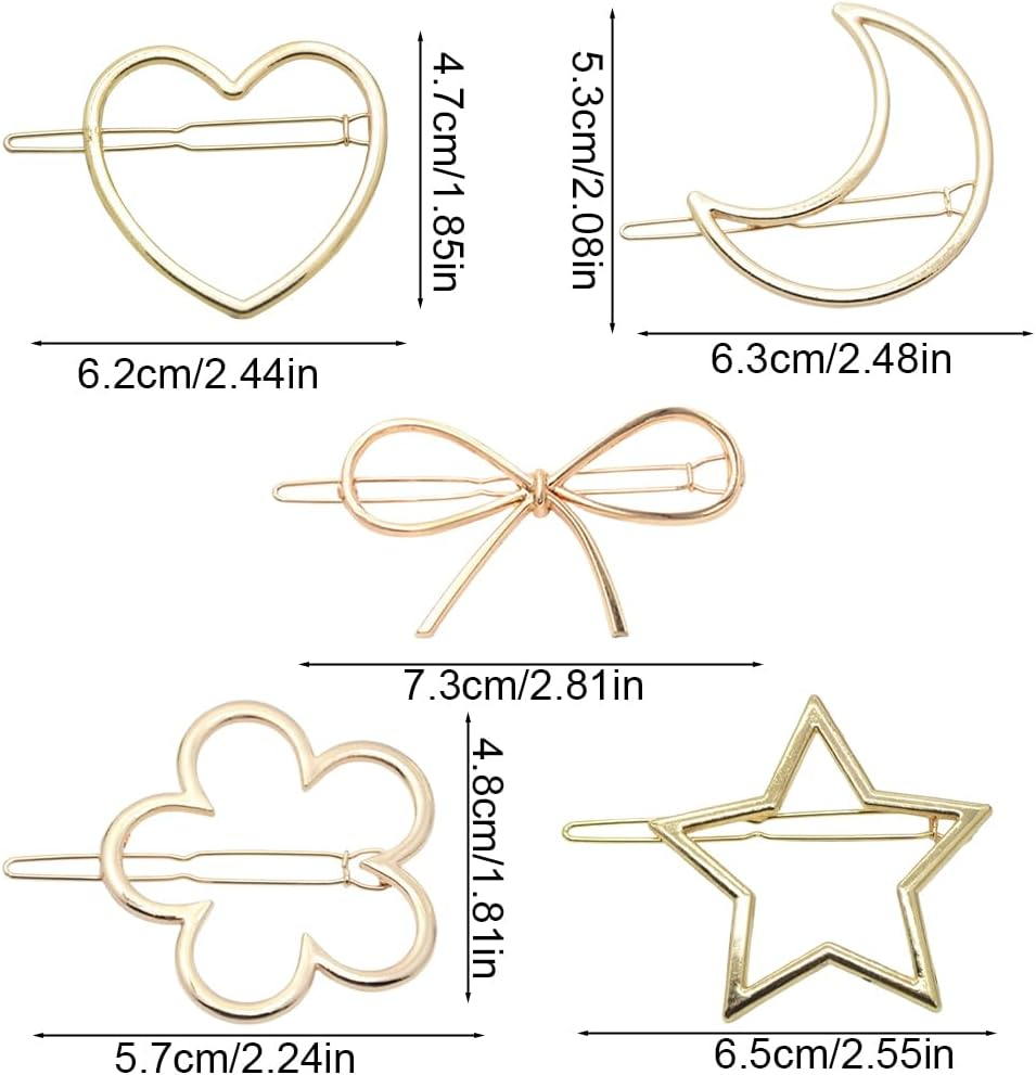 SGERUFZ 5 Pieces Women Girls Chic Simple Fashion Hair Clips Metal Bow Hair Accessories Simple Gifts
