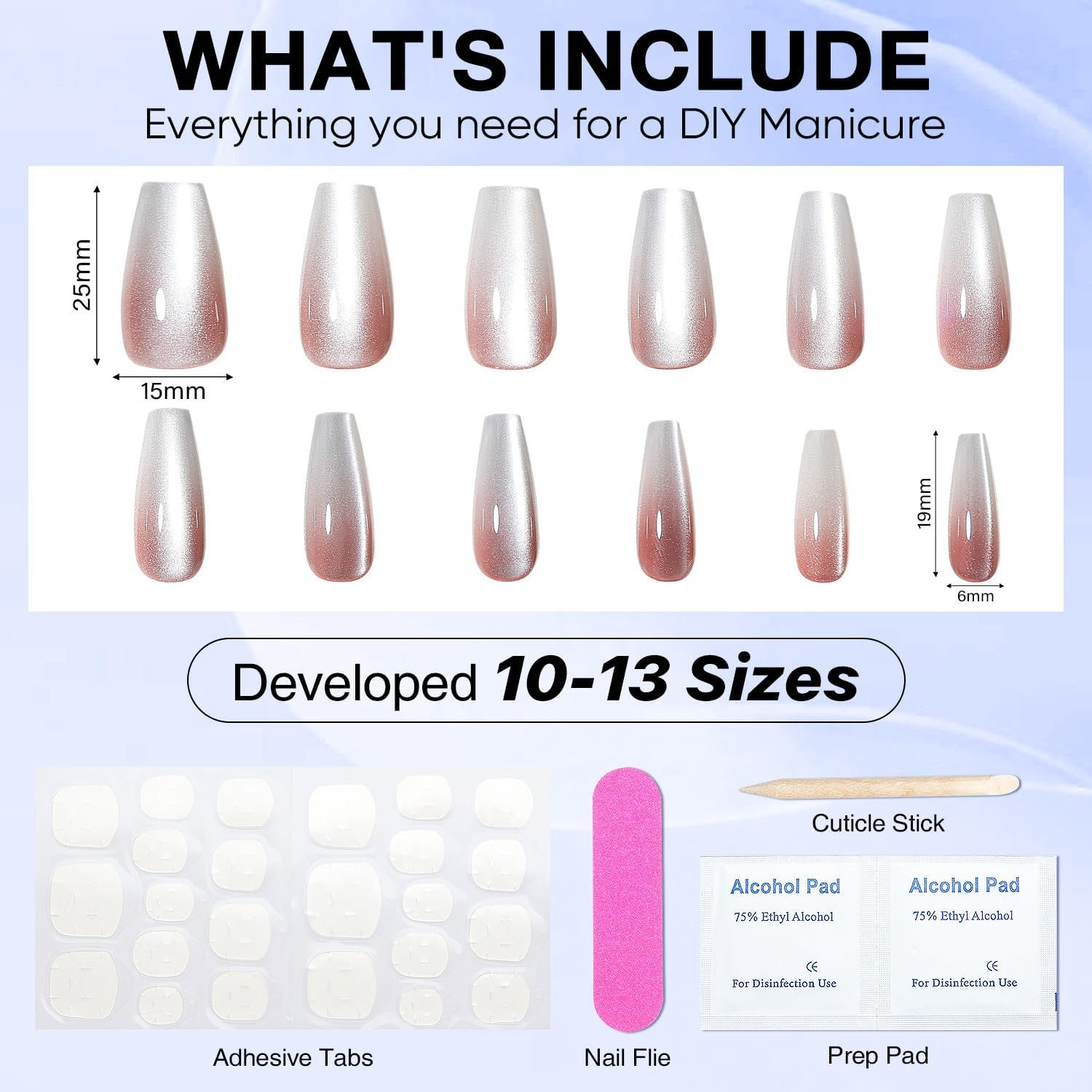 Nicedeco Cat Eye Press on Nails - Full Cover Nail Tips Soft Gel Nail Tips False Nail Tips Kit 25-30 Pieces - 005 image number 3