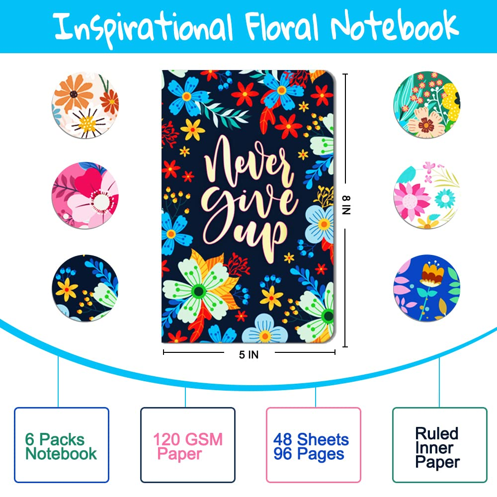 Kidepoch Floral Inspirational Notebook Bulk 6 Pack Botanical Notepad for Women 8X5 Inch Floral Patterned Notebook Memo Notebook with Motivational Quotes image number 6
