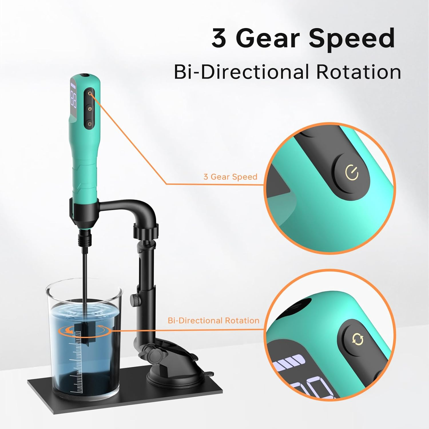 Rechargeable Resin Mixer with Stand | 3 Speeds Control | Timed Stop Function | 4 Electric Stirrer Paddles for Epoxy Resin, Silicone, Paint Mixing, Soap Making, Resin Tools, DIY Crafts (Light Green) image number 3