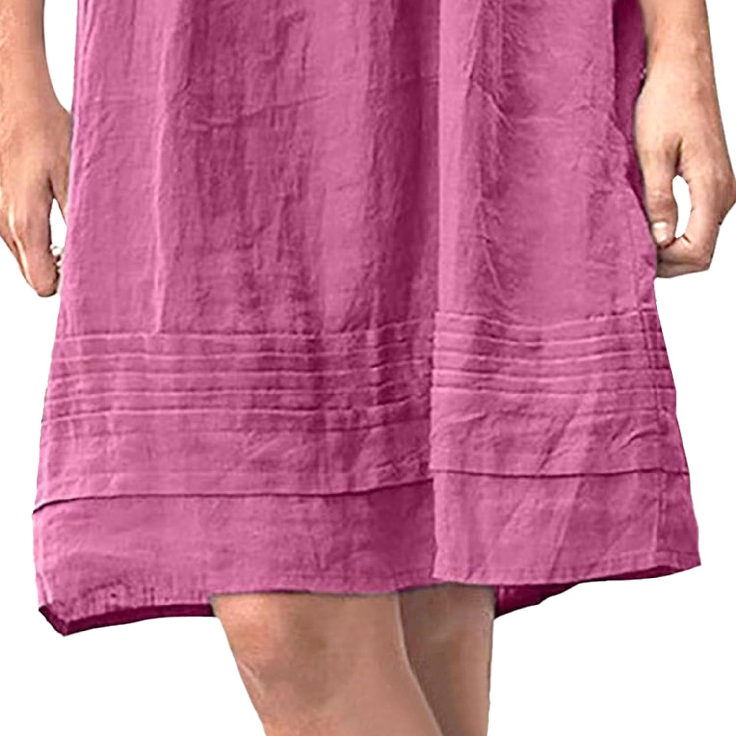 Women'S Cotton Linen Pleated Midi Dresses Casual round Neck Shift Dress Short Sleeve Beach Vacation Sundress image number 6