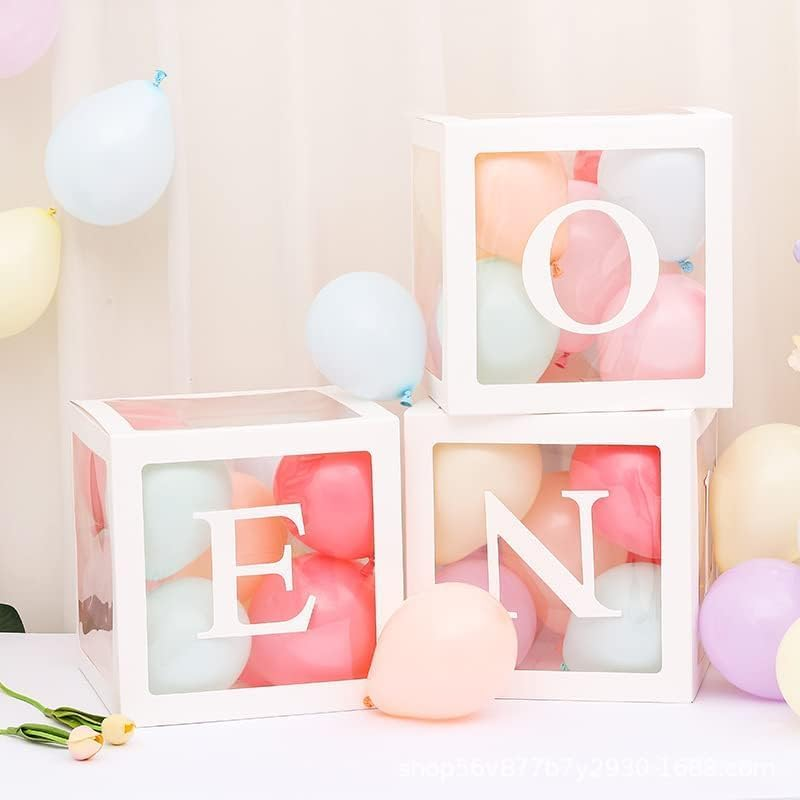 One Boxes for 1St Birthday 3PCS Balloon Boxes Decorations for Baby Shower Clear Blocks with ONE Letters for First Birthday Party Backdrop Photoshoot Props