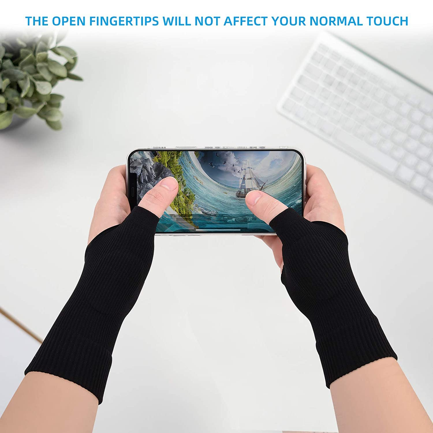 2PCS Gel Thumb Wrist Support Brace, Breathable Compression Arthritis Gloves for Thumb Arthritis, Carpal Tunnel, Tenosynovitis for Men and Women Fits Both Hands(Black)