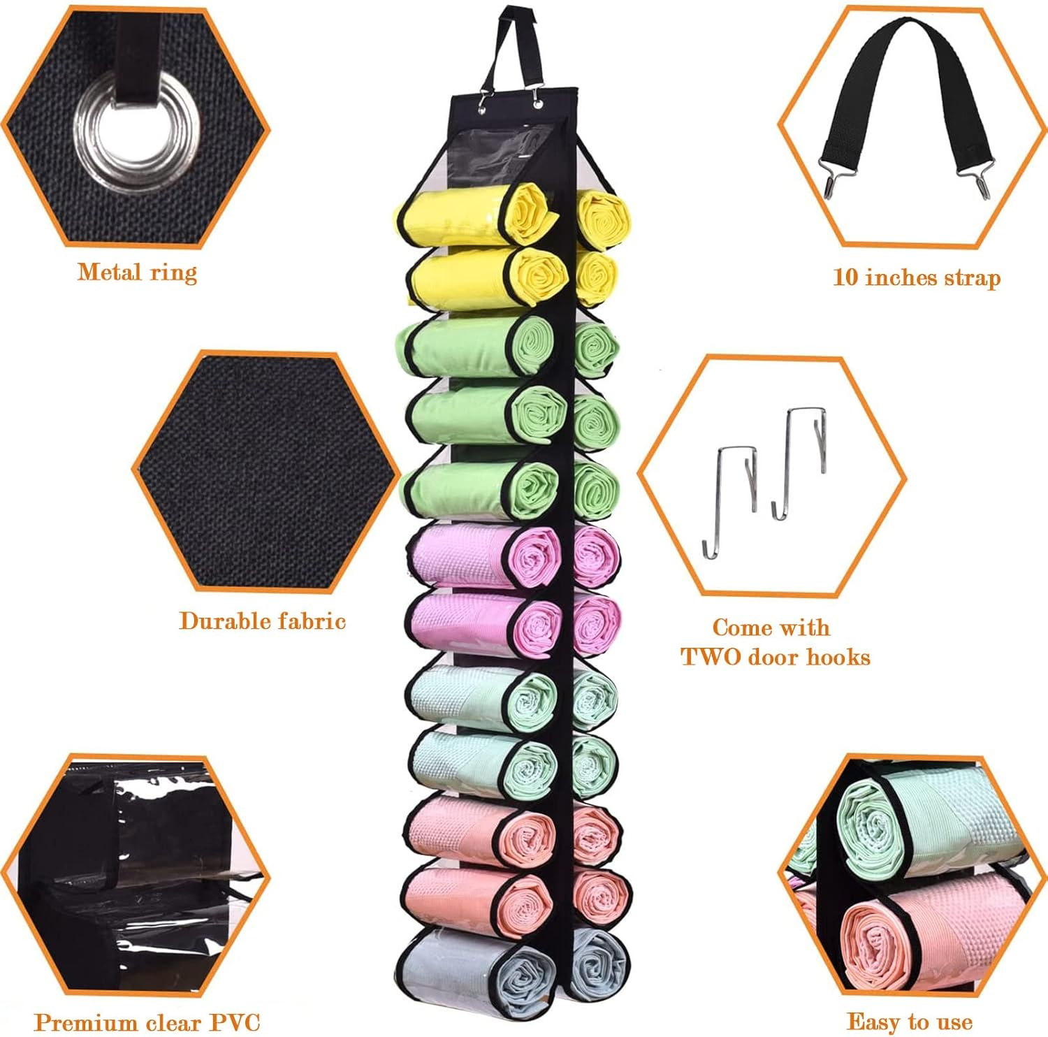 Hanging Closet Organizer,Legging Roll Holder Organizer,Storage Bag Storage Hanger Can Holds 24 Leggings or Shirts Jeans image number 2