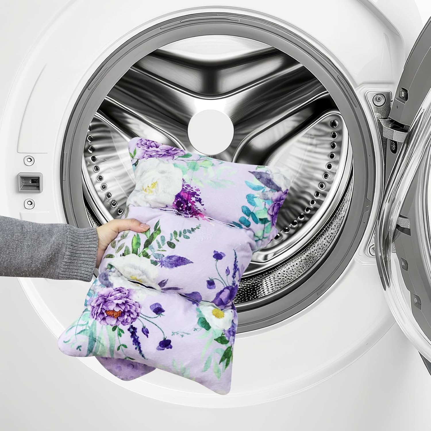 Infant Car Seat Insert and Strap Covers, Very Soft Car Seat Head Support Baby Girl Boy, Reversible Newborn Carseat Insert Cushion Fits for Stroller, Baby Swing, Bouncer (Purple Floral) - White Animals image number 2