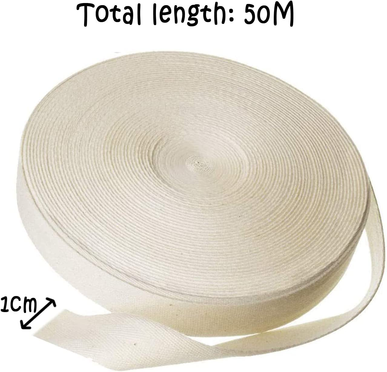 Cotton Tape, 54 Yard 0.4 Inch Wide Herringbone Sewing Bunting Tape, Webbing Strap Ribbon Border Trim Edging Belt for DIY Crafts Gift Wrapping Home Decoration Sewing (Beige)