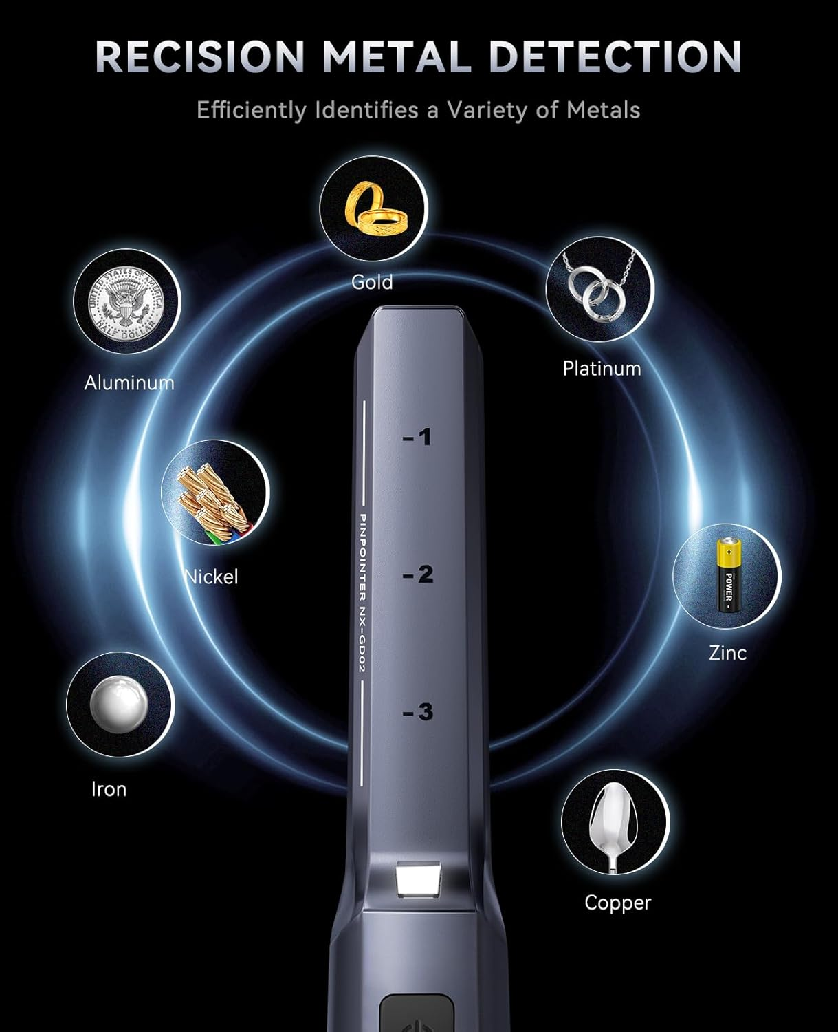 SUNPOW Rechargeable Pinpointer Metal Detector, 800 Mah Battery for 15H Use &ndash; IP68 Fully Waterproof Handheld Wand &ndash; High Sensitivity 360 &deg; Detection image number 3